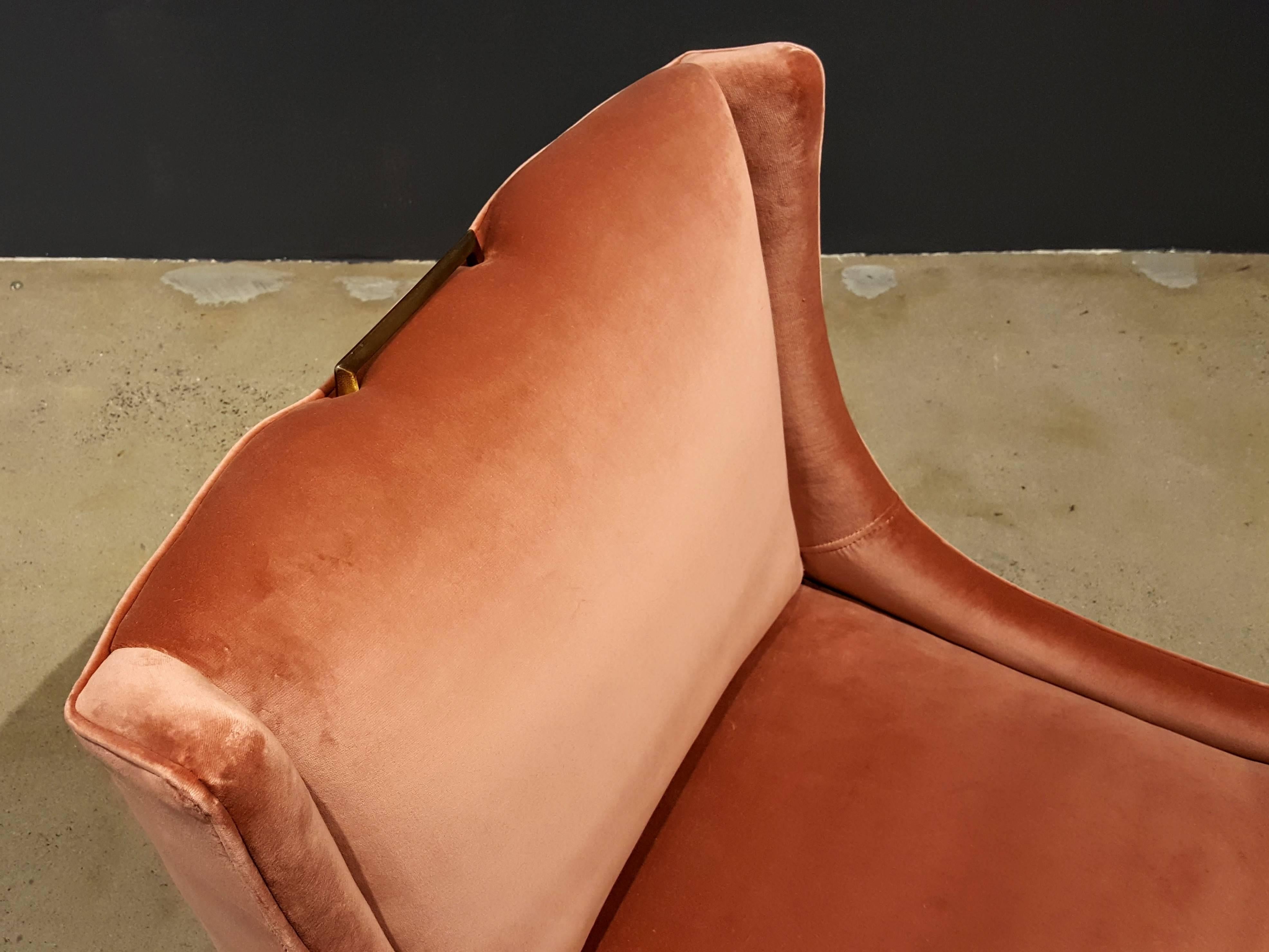 Mid-Century Modern Harvey Probber Slipper Chair in a Rosy Salmon Velvet, 1960s