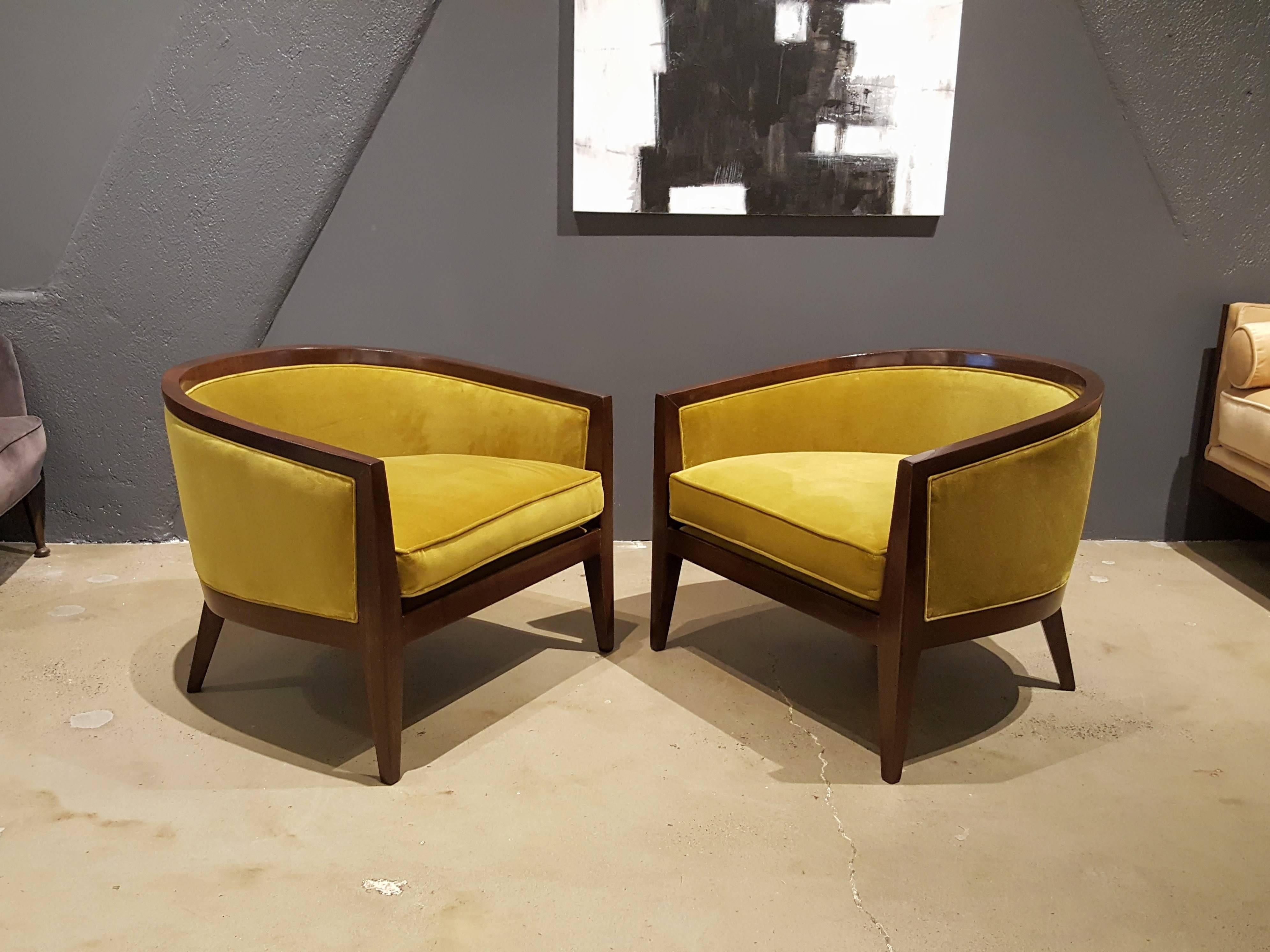 Harvey Probber Lounge Chairs in Tea Green Velvet, 1960s 2