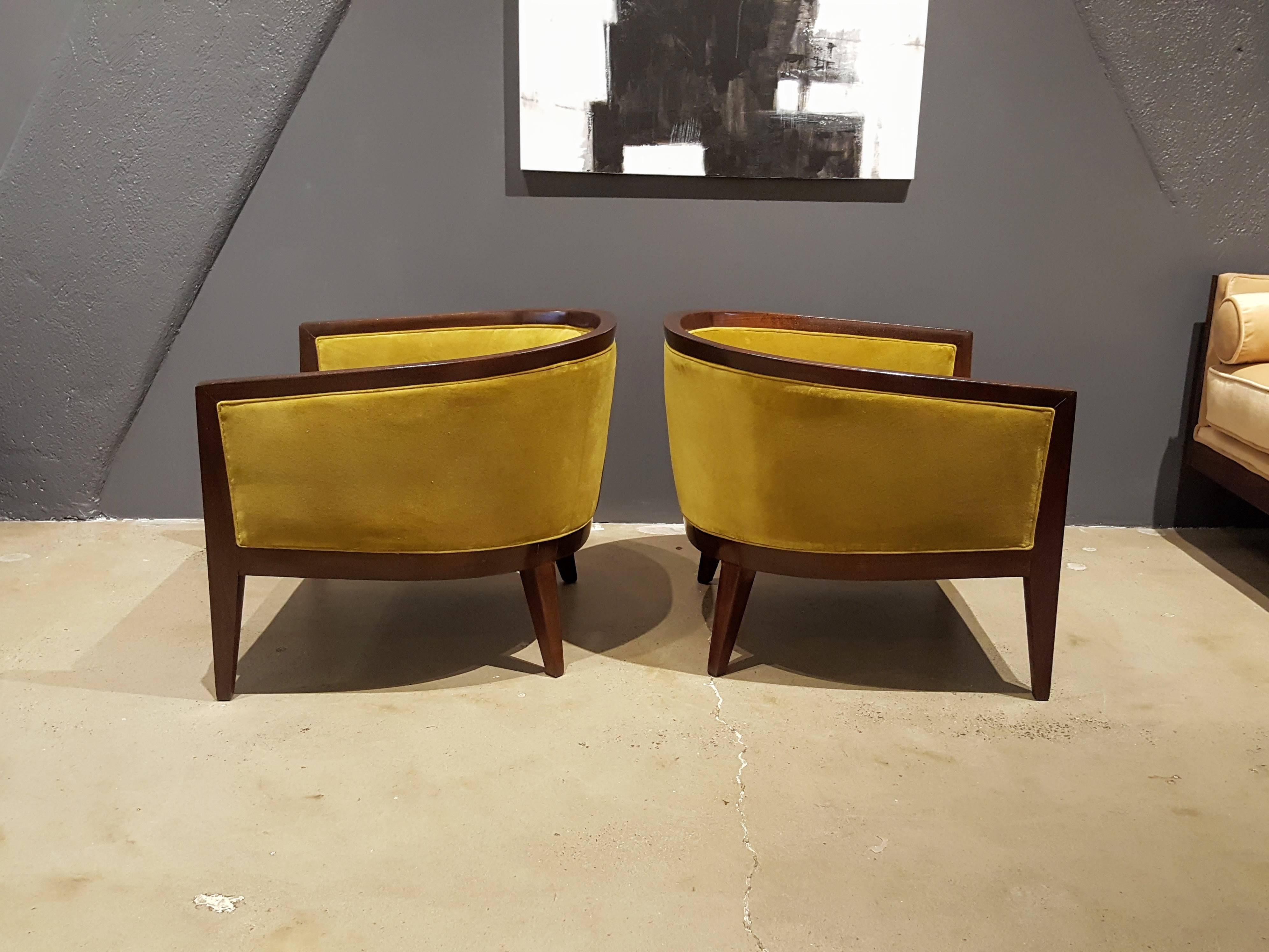 Harvey Probber Lounge Chairs in Tea Green Velvet, 1960s 1