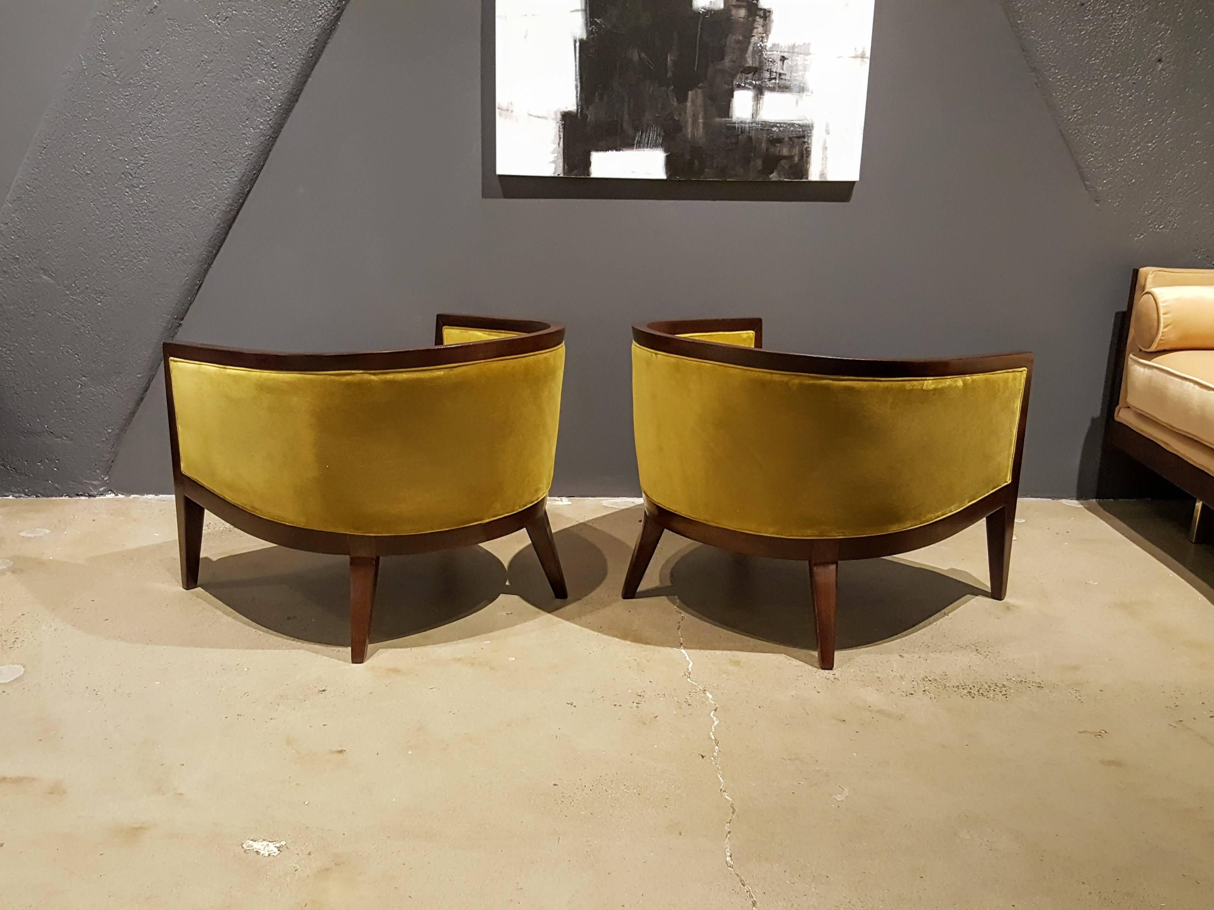 Mid-Century Modern Harvey Probber Lounge Chairs in Tea Green Velvet, 1960s
