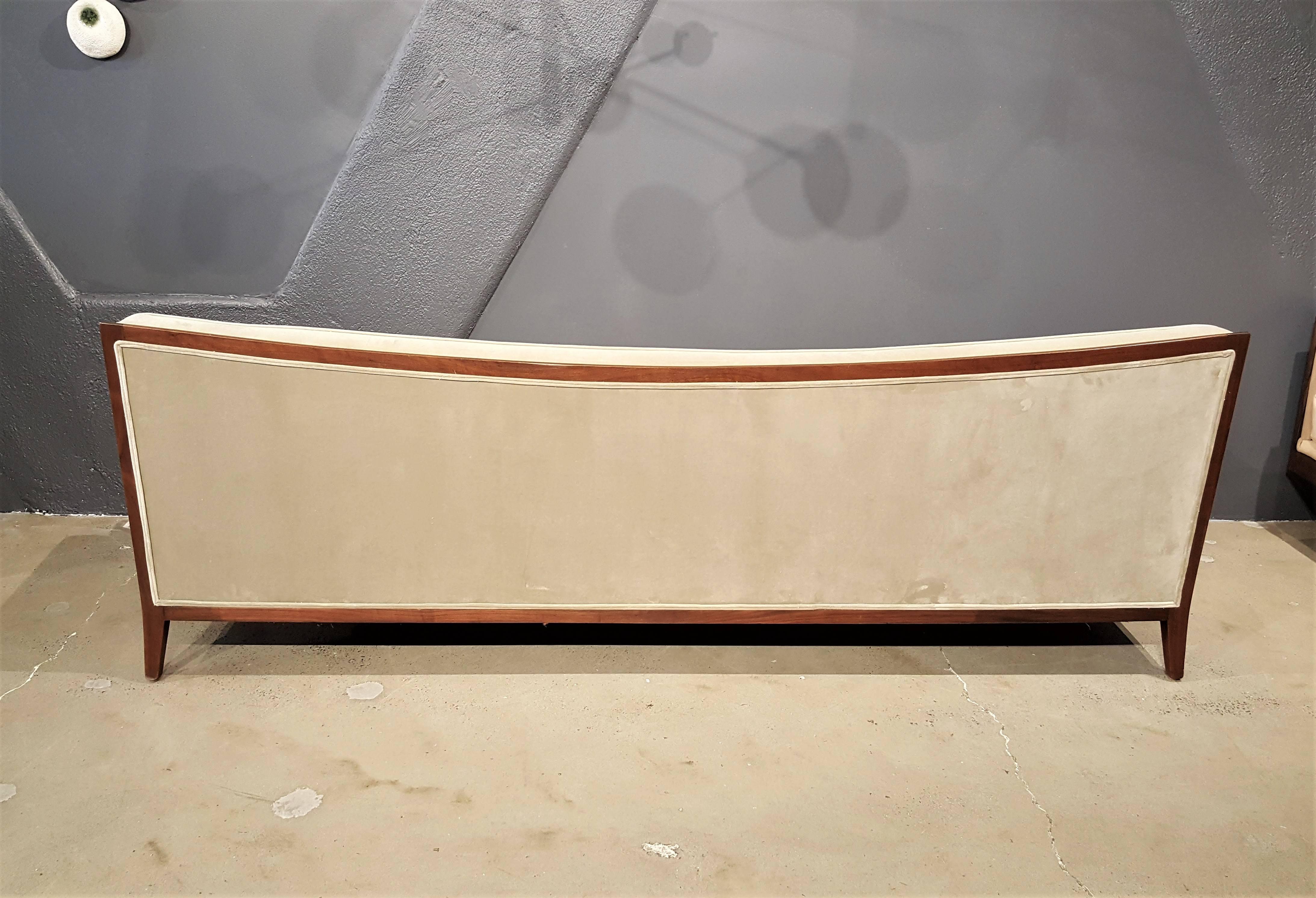 American Gorgeous Sway Back Sofa with Exposed Mahogany Frame Attributed to Paul McCobb