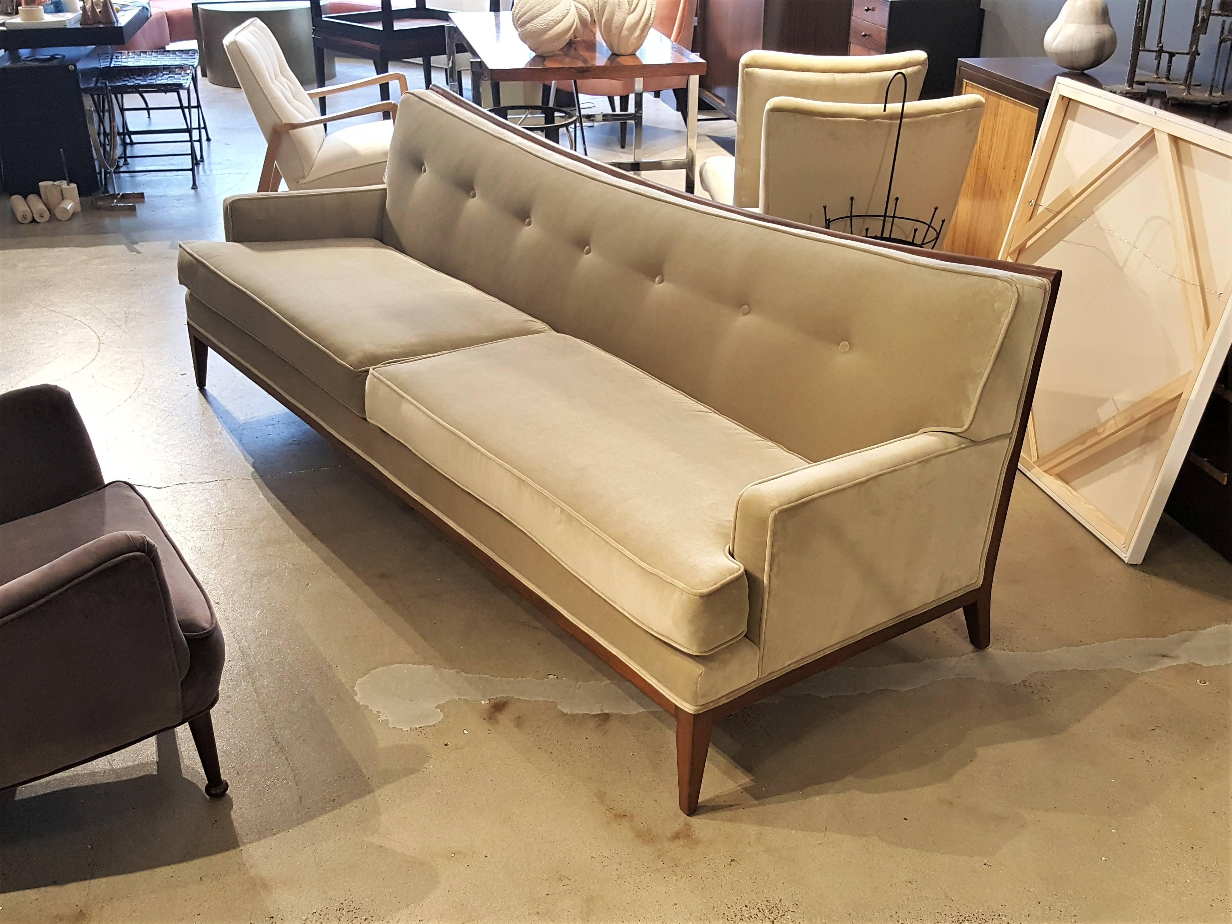 Gorgeous Sway Back Sofa with Exposed Mahogany Frame Attributed to Paul McCobb 1