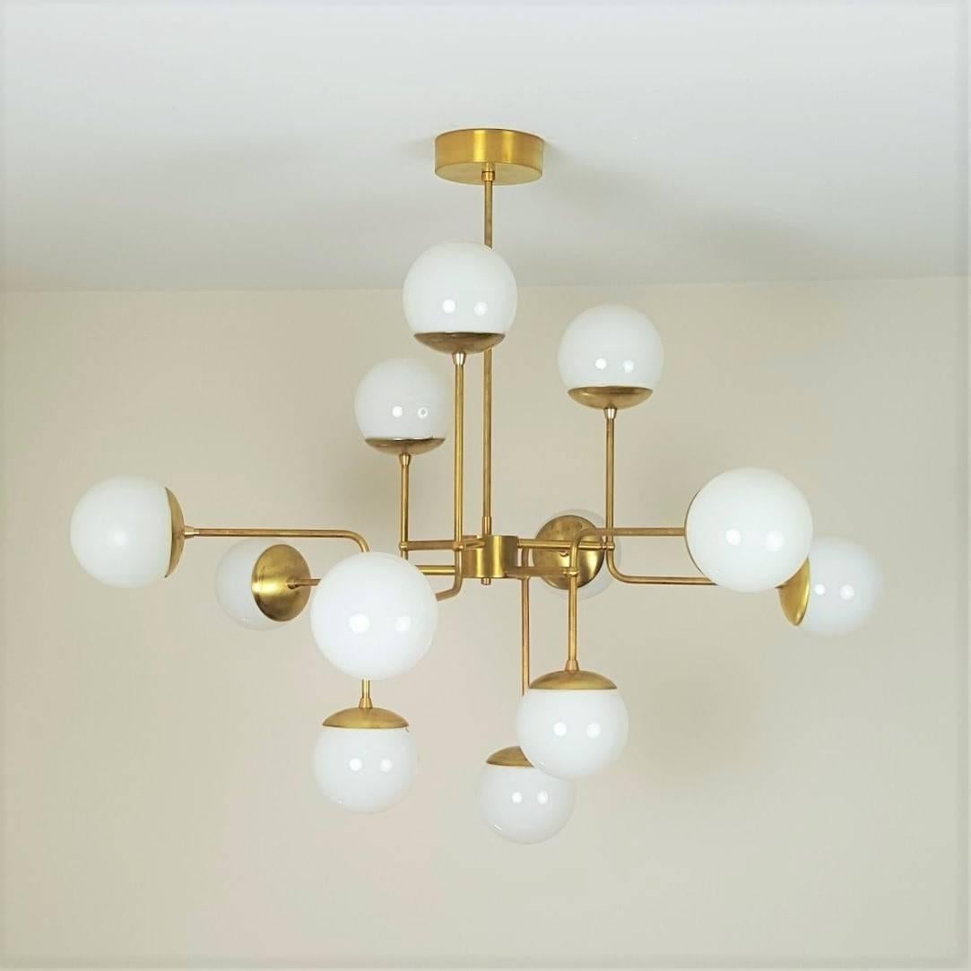 Mid-Century Modern Model 420 Italian Modern Brass & Glass Chandelier by Blueprint Lighting 2017