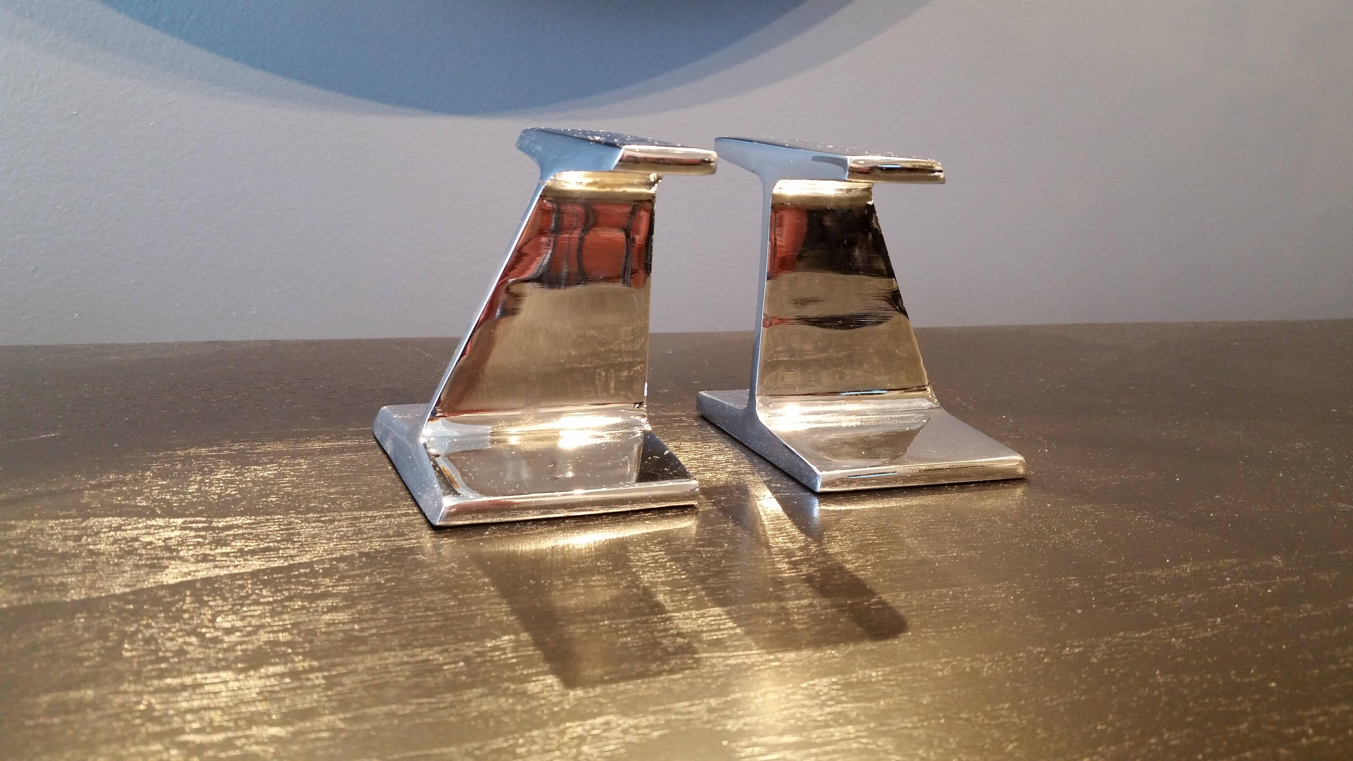 Stunning Chrome-Plated Steel Railroad Tie Bookends, 1970s 1