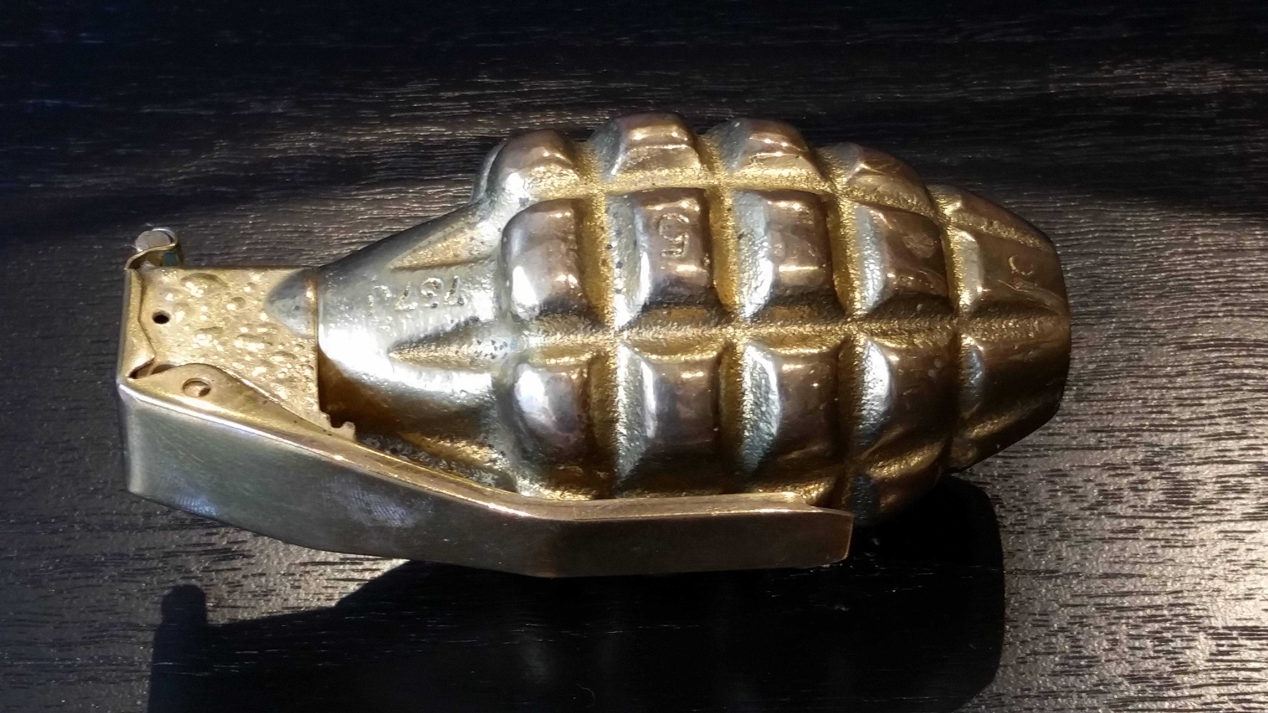 Post-Modern Intriguing Brass-Plated Grenade Paper Weight, 1970s, Pop Sculpture