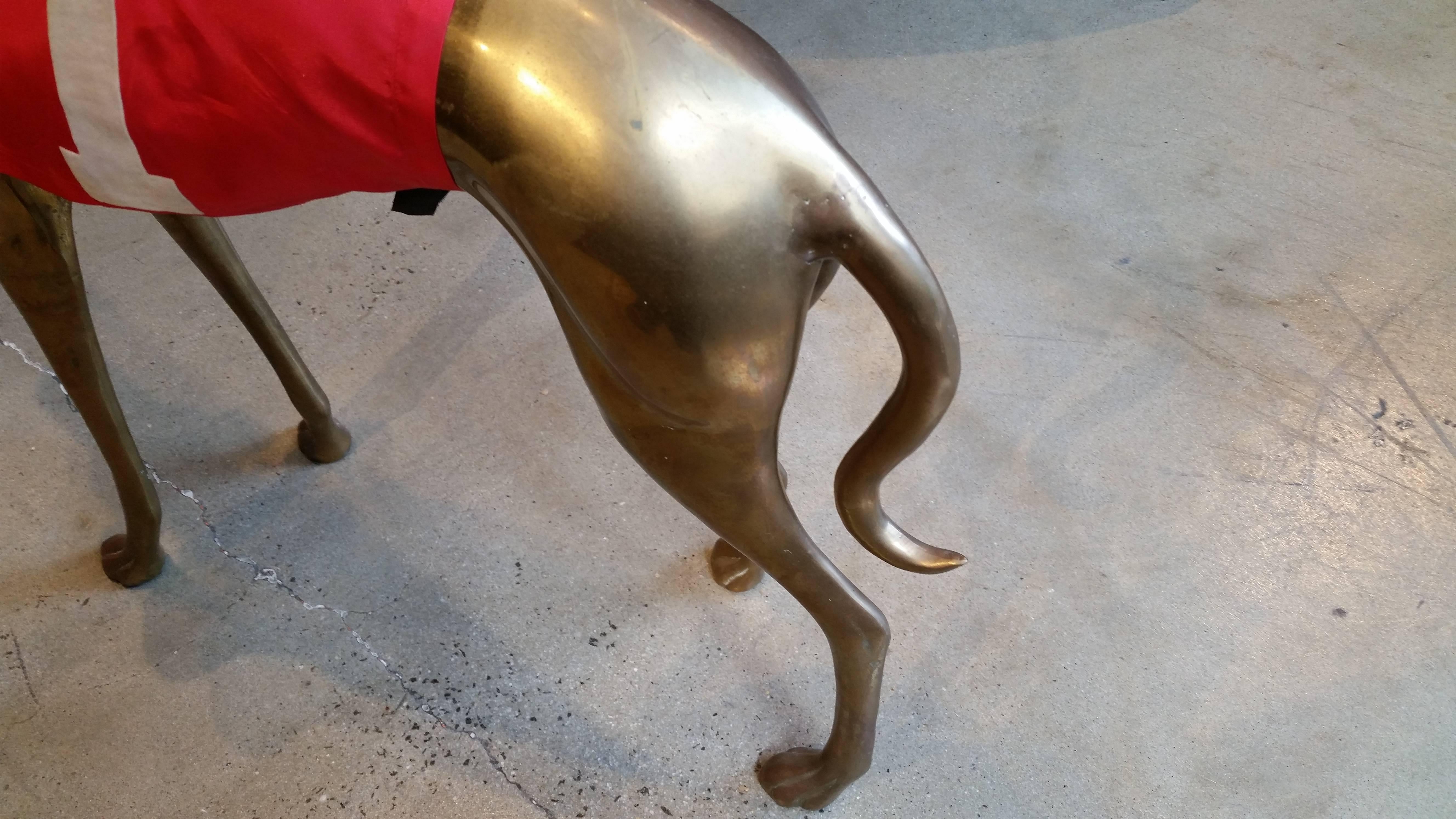 Mid-Century Modern Commanding, Large-Scale Midcentury Brass Greyhound with Racing Jacket, Italy