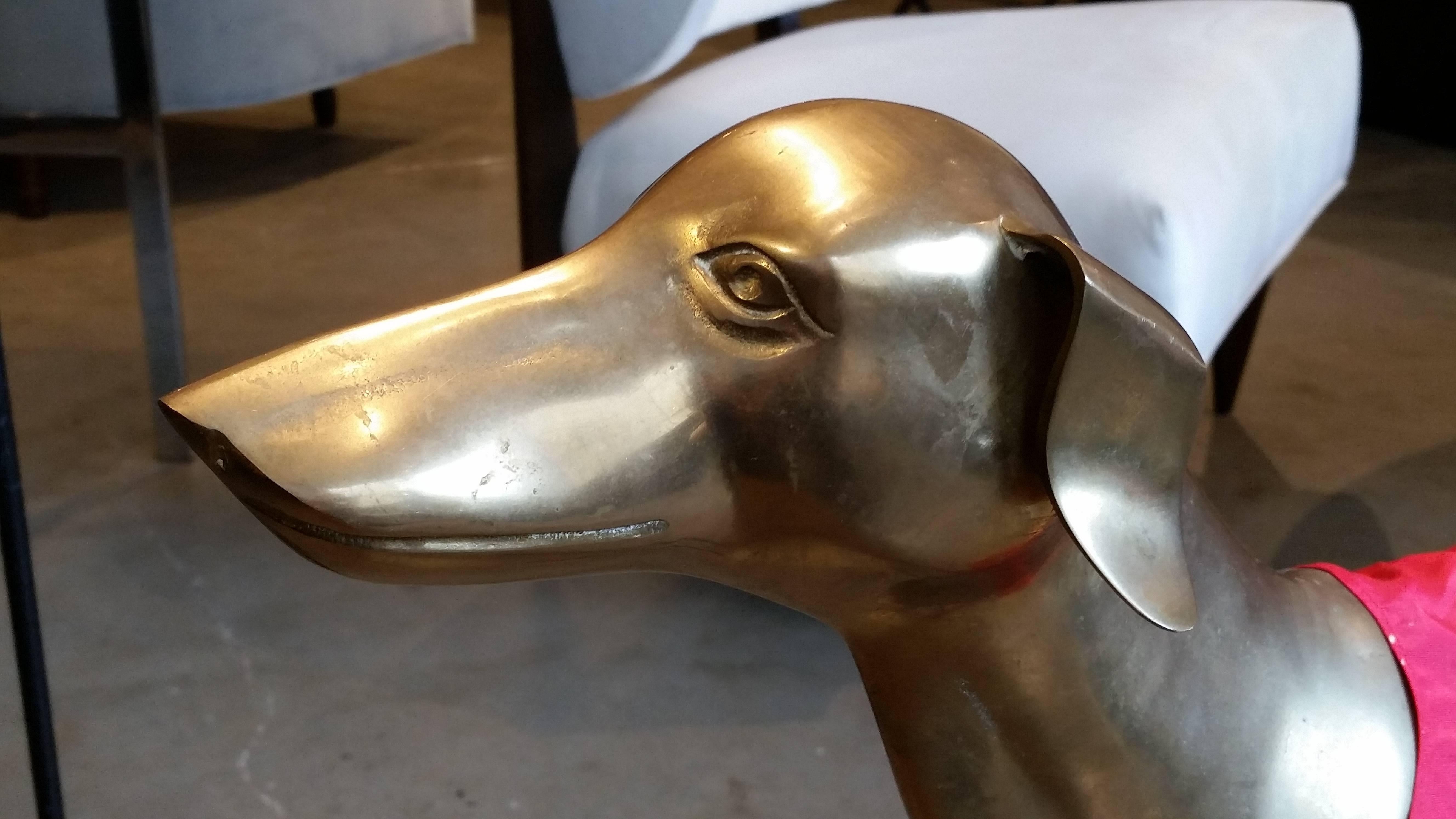 Italian Commanding, Large-Scale Midcentury Brass Greyhound with Racing Jacket, Italy