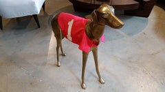 Commanding, Large-Scale Midcentury Brass Greyhound with Racing Jacket, Italy