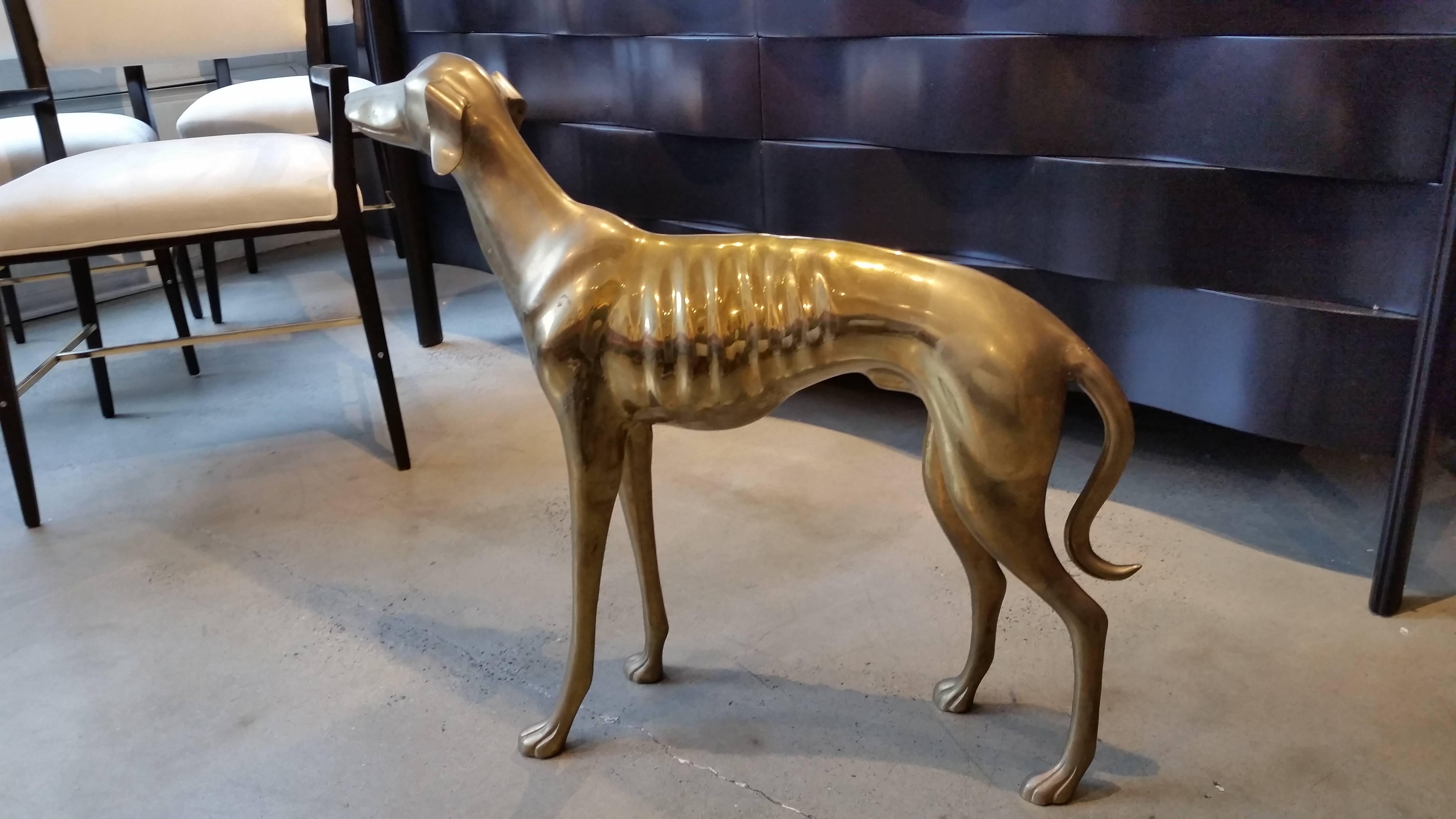 Commanding, Large-Scale Midcentury Brass Greyhound with Racing Jacket, Italy 1