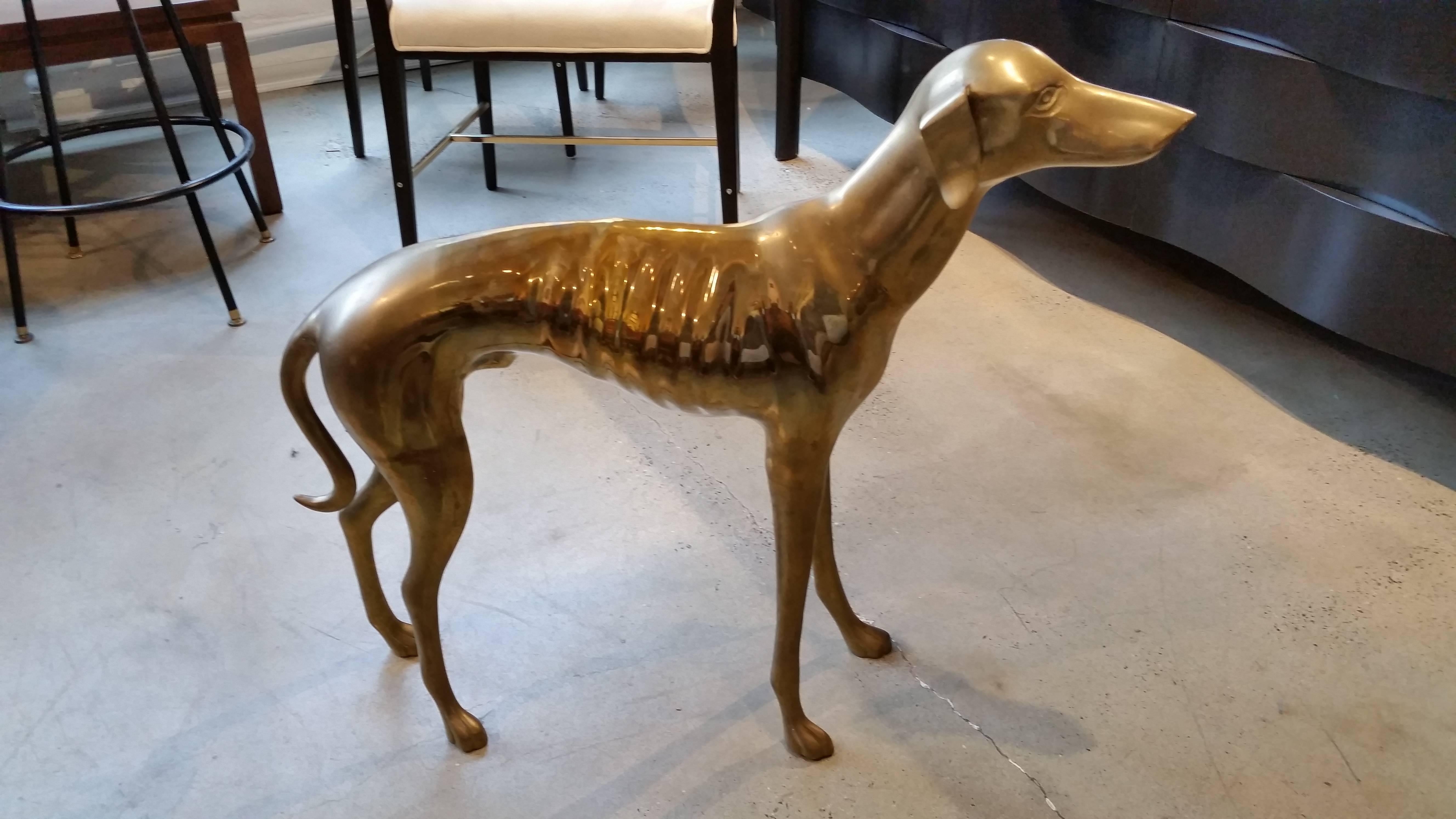 Commanding, Large-Scale Midcentury Brass Greyhound with Racing Jacket, Italy 2