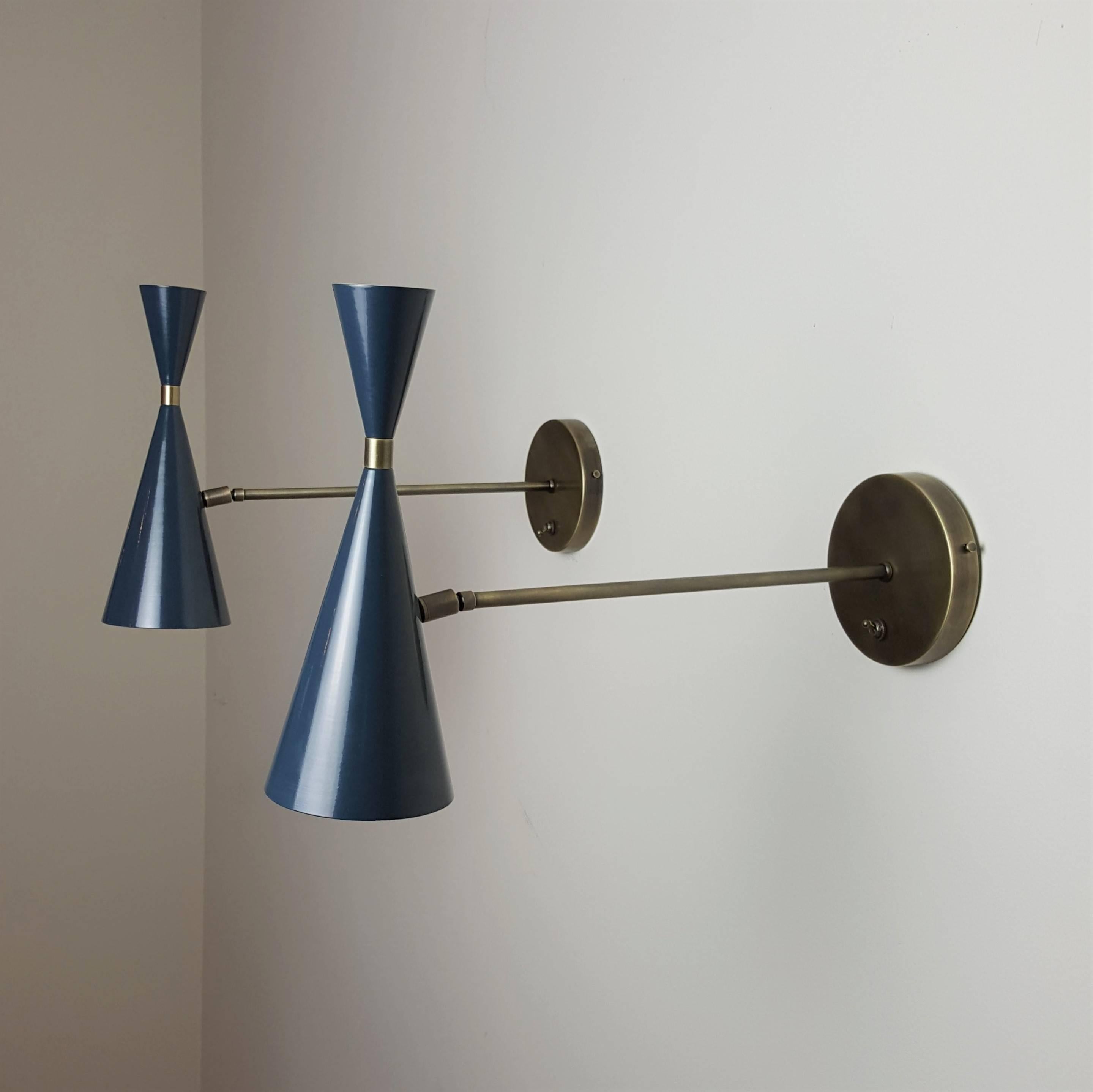 Handcrafted in NYC by Blueprint Lighting, these monopoint electrified sconces or reading lamps are priced per piece and may be ordered in any quantity. Fabricated with only the highest quality materials--substantial, solid construction. Gorgeous as