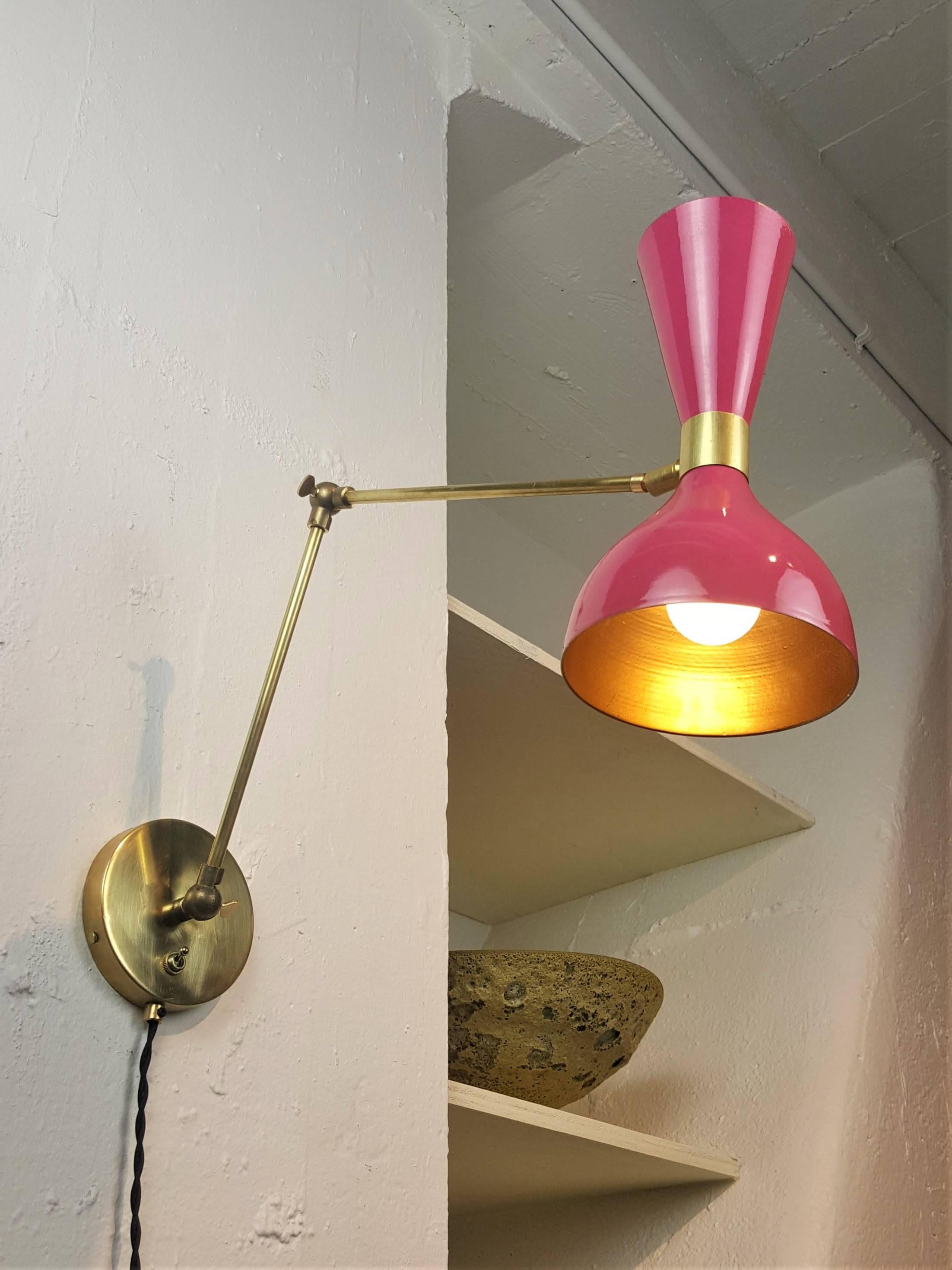 Mid-Century Modern Italian Modern Brass + Enamel Ludo Sconce or Reading Lamp by Blueprint Lighting