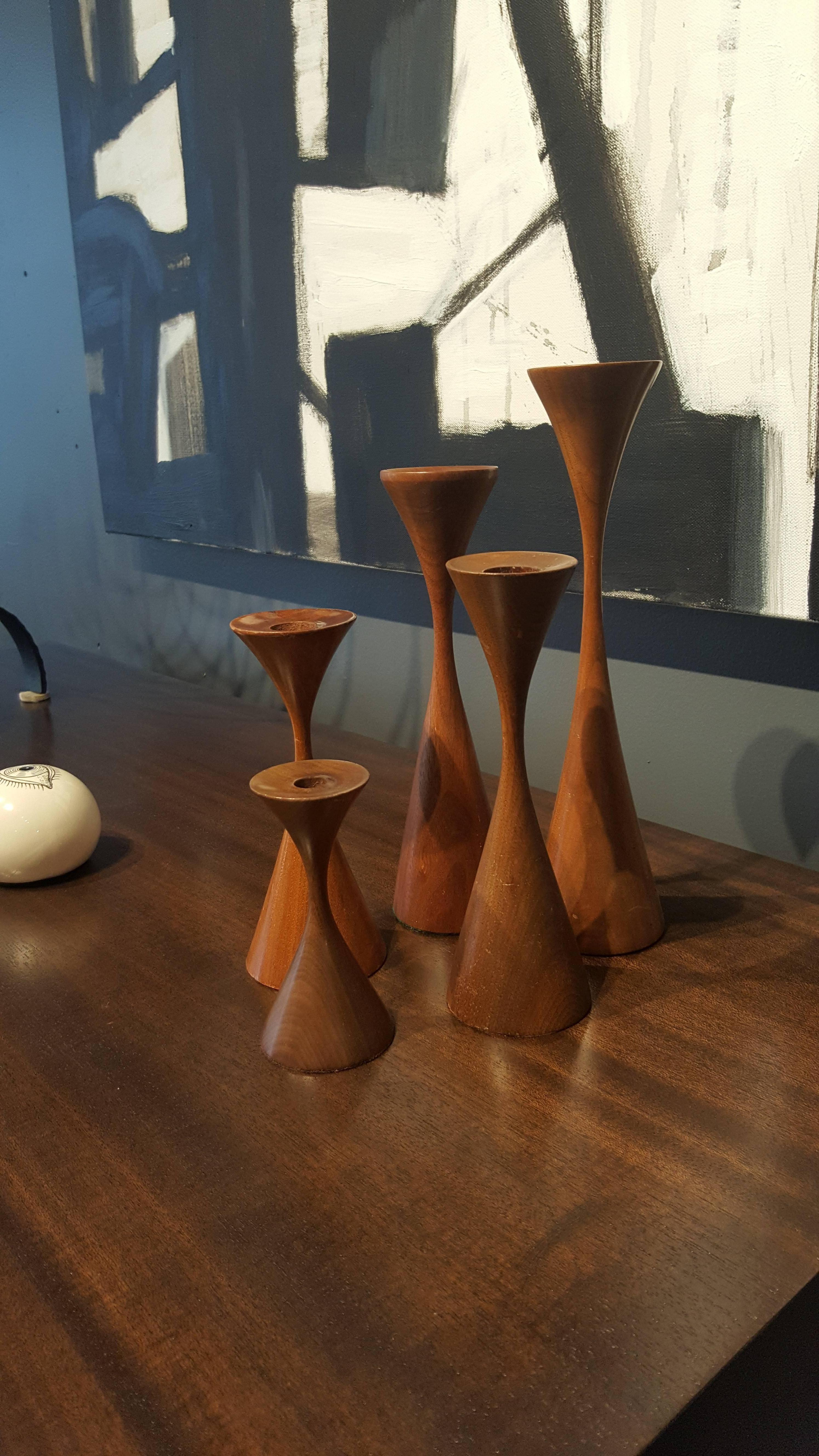 Late 20th Century Group of Handmade Danish Modern Walnut Candlesticks by Rude Osolnik, 1970s