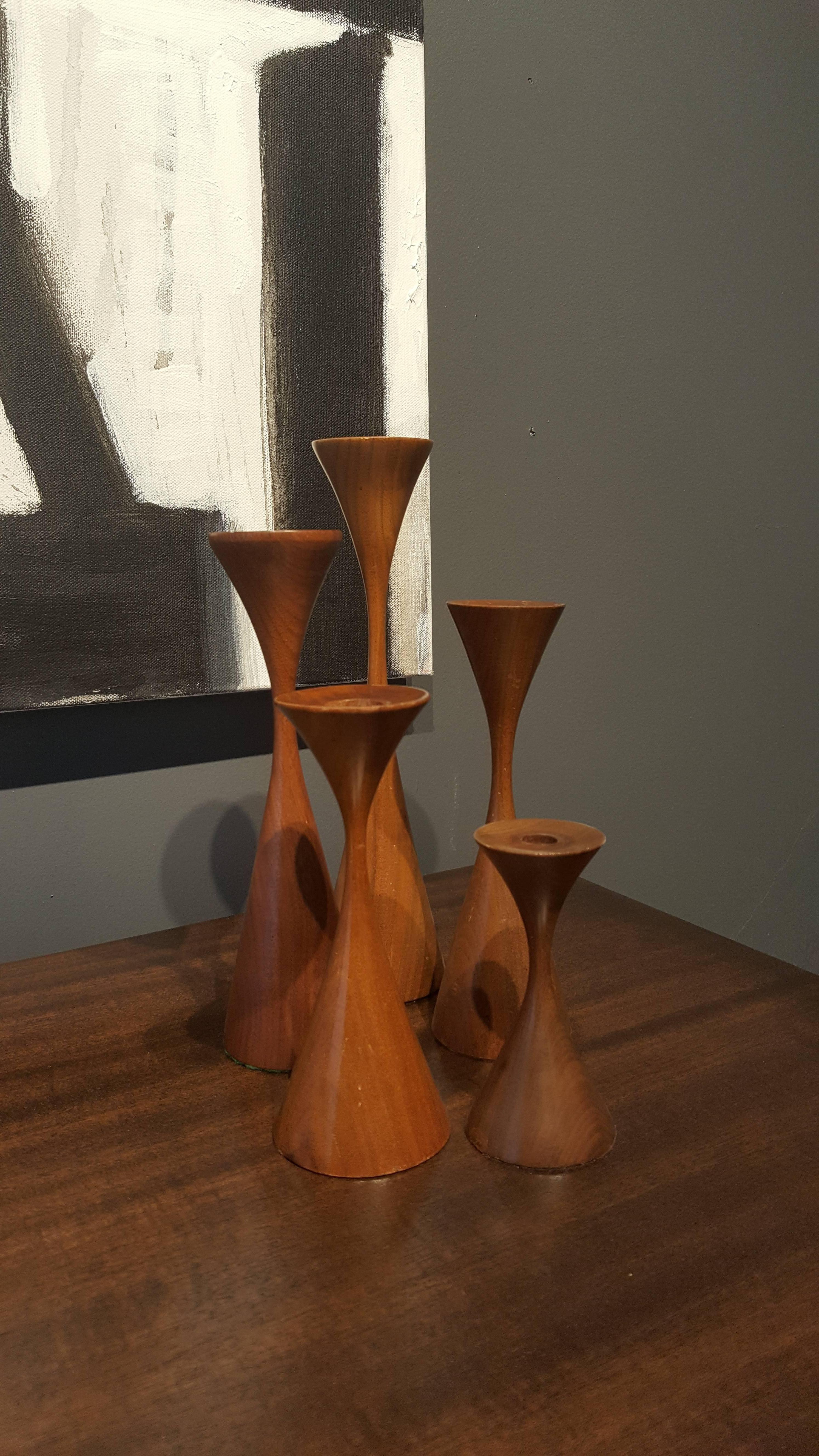 Group of Handmade Danish Modern Walnut Candlesticks by Rude Osolnik, 1970s In Excellent Condition In New York, NY