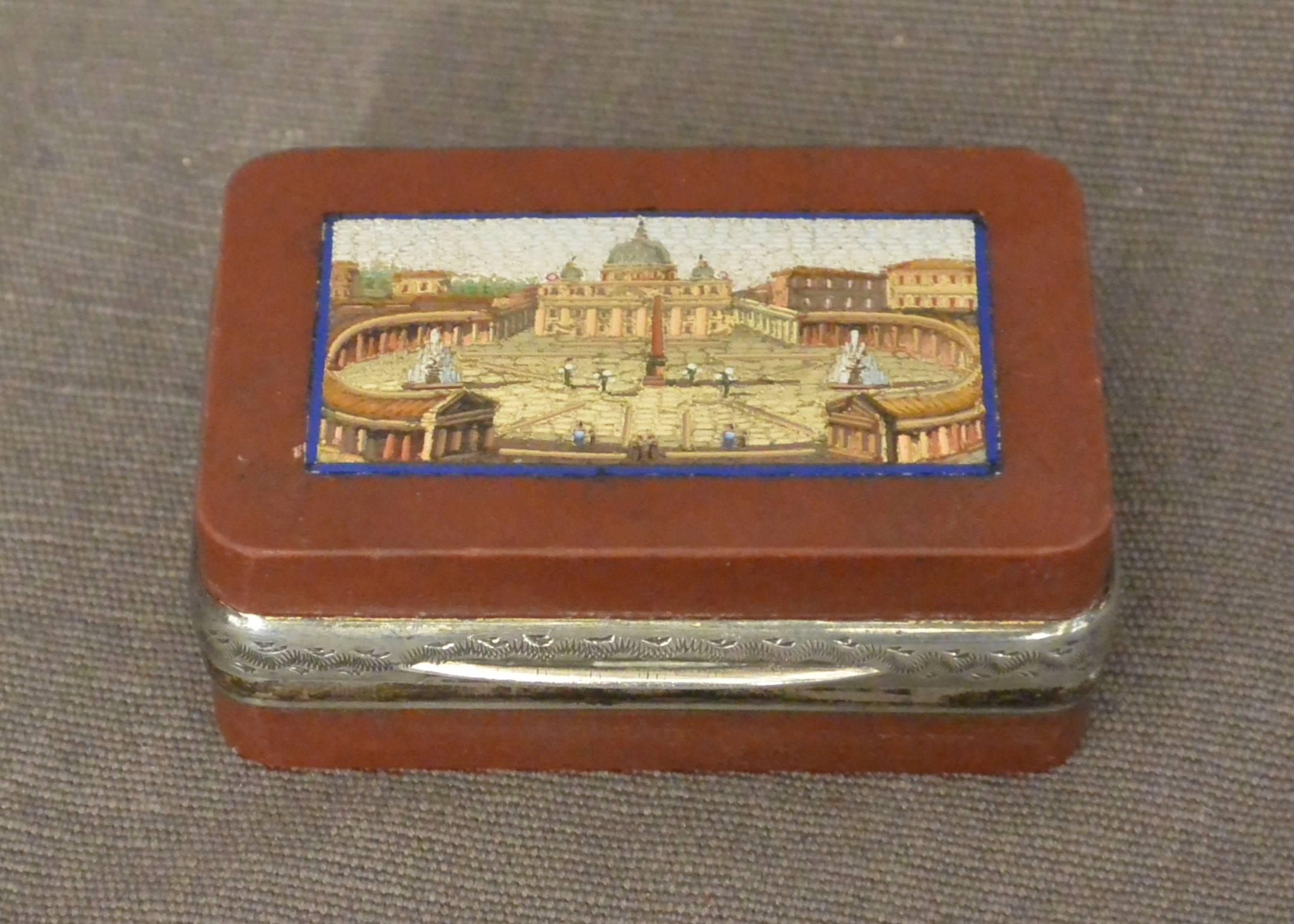 Mosaic Micromosaic Snuff Box with View of St. Peter's For Sale
