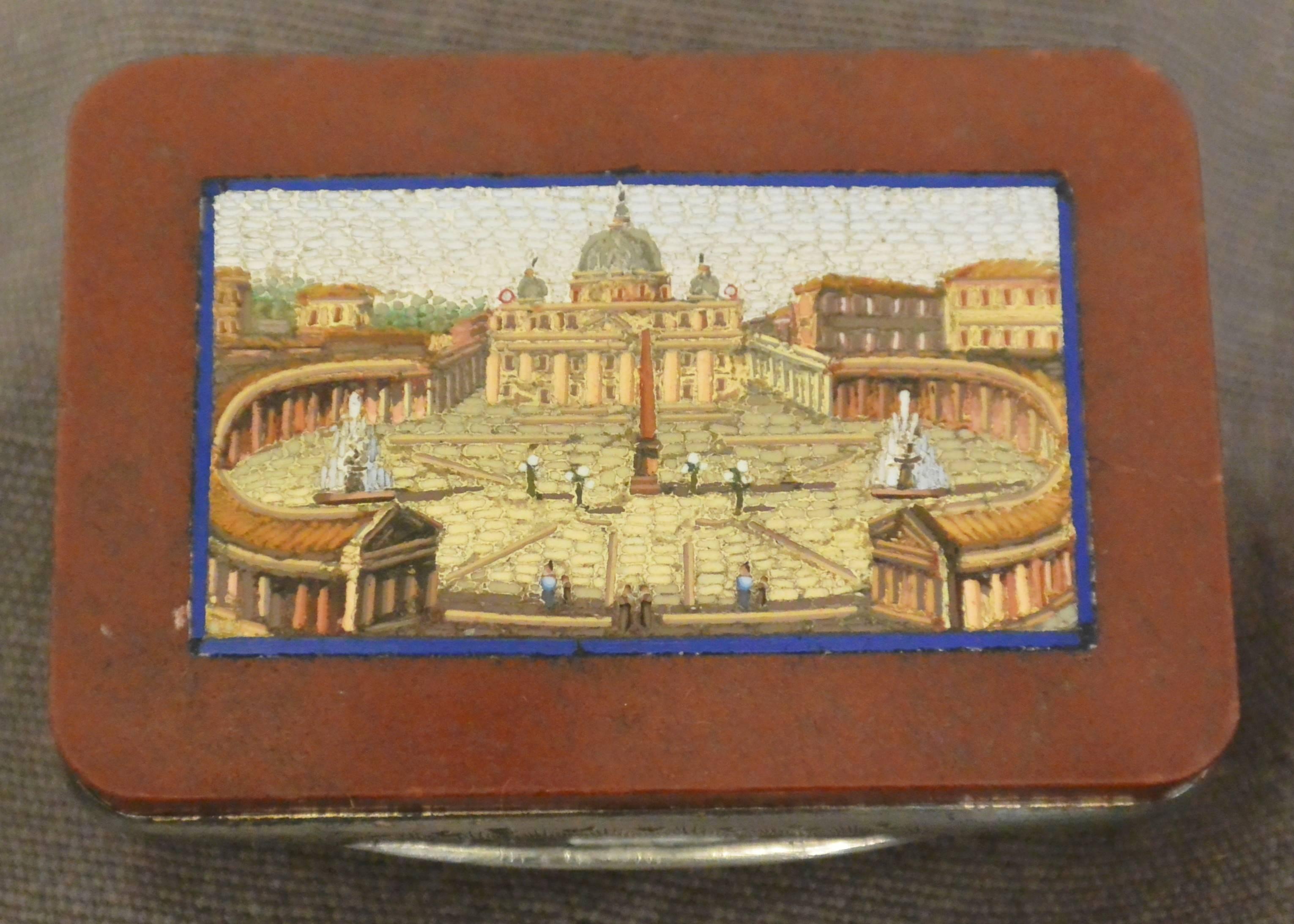 19th Century Micromosaic Snuff Box with View of St. Peter's For Sale