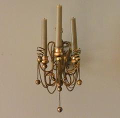 Continental Brass Ball and Chain Candle Sconces