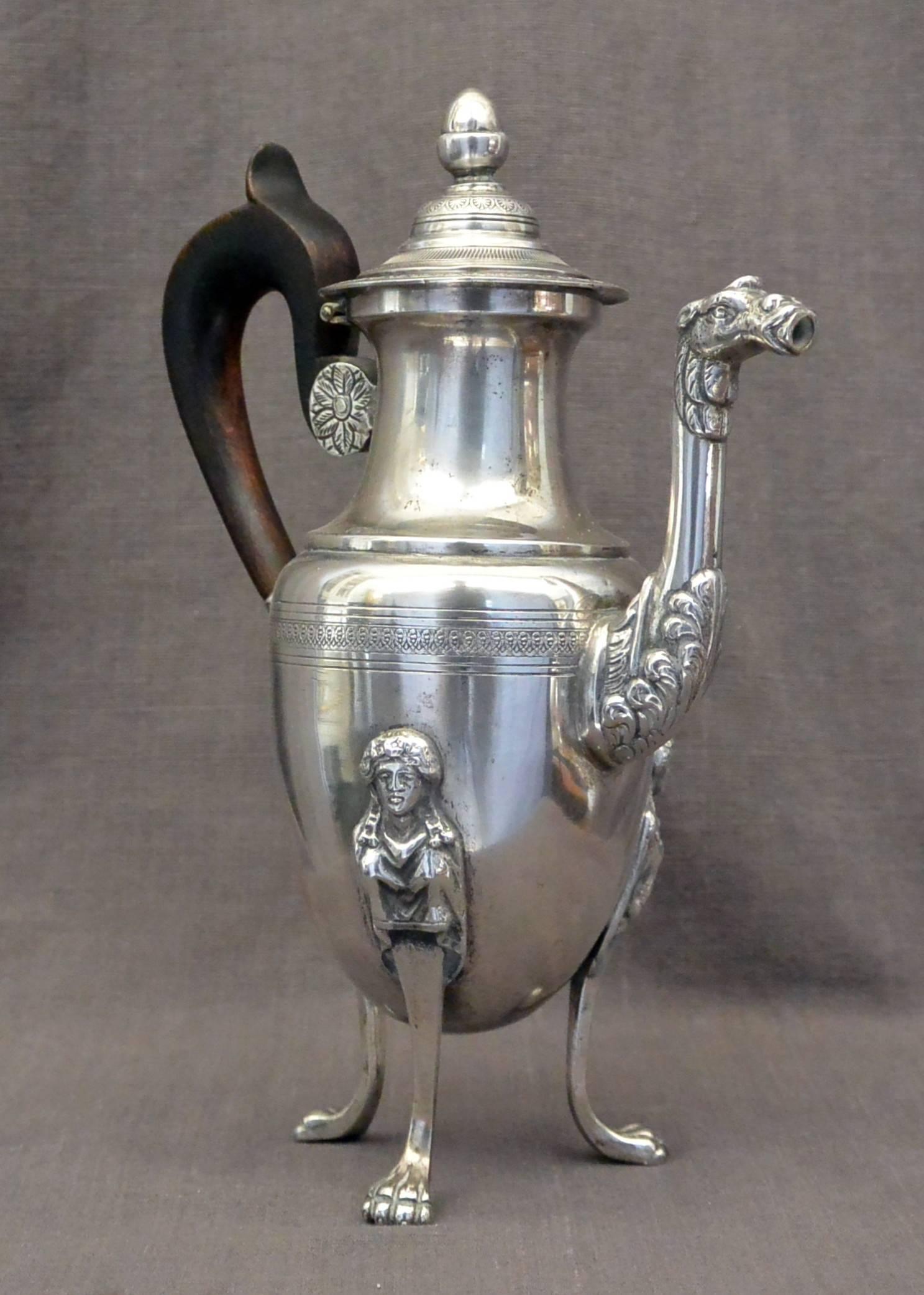19th Century Italian Neoclassical Silver Coffee Pot and Sugar Bowl For Sale