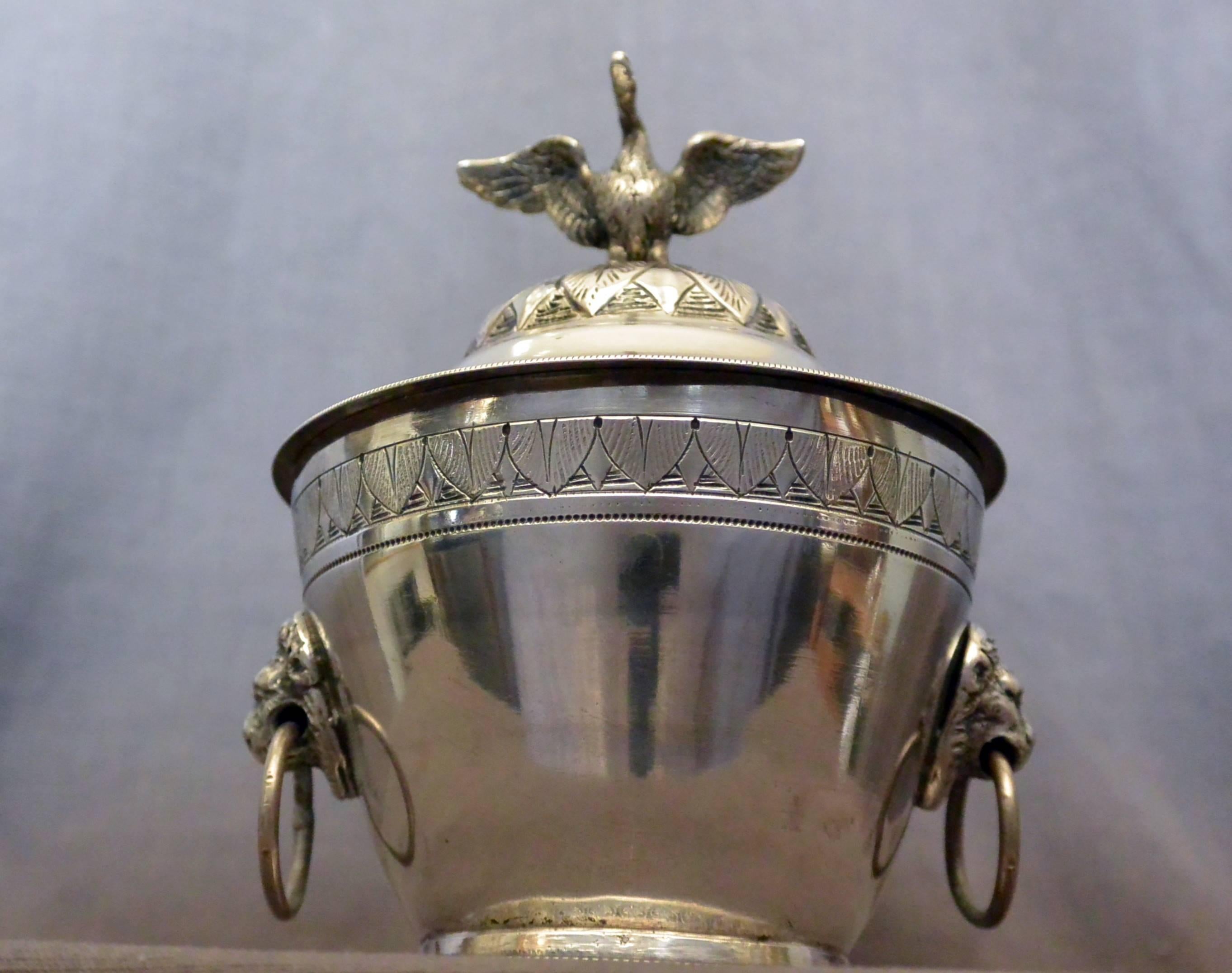 Neoclassical Silver Swan Sugar Bowl For Sale