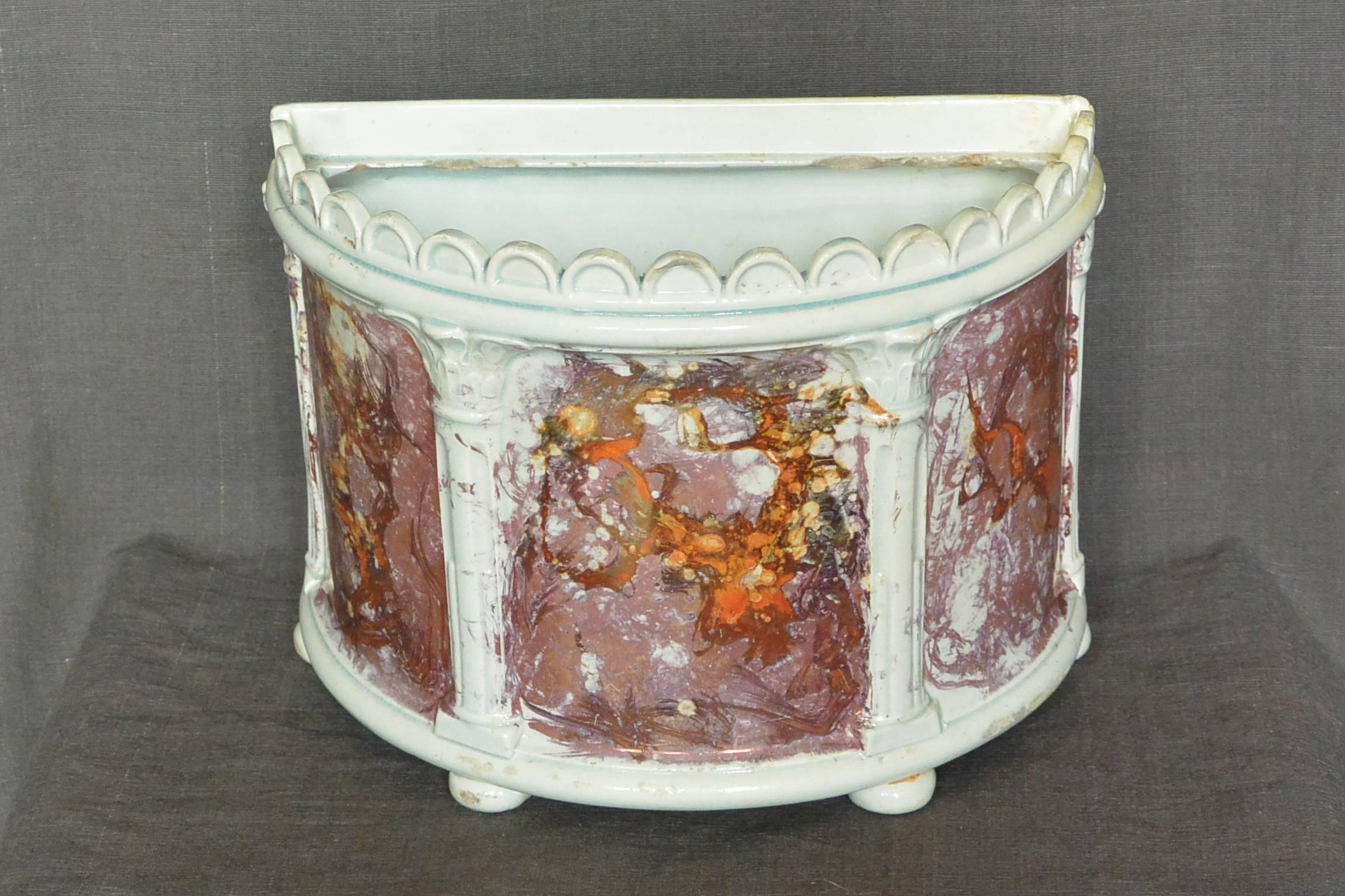  Staffordshire pearlware bough pot.  Cachepot with four pilasters centering three rose and orange 