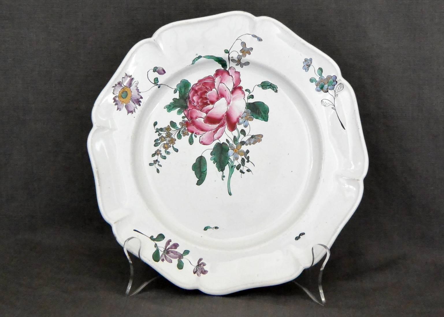 French Pair of Strasbourg Faience Floral Plates