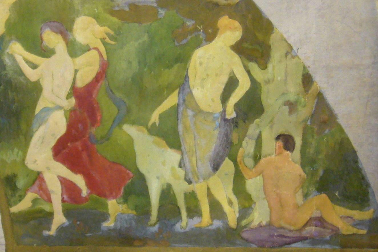 A. B. Davies (1862-1928). One of a series of six vintage Arcadian scene mural studies commissioned for an arched room.
Dimension: 34