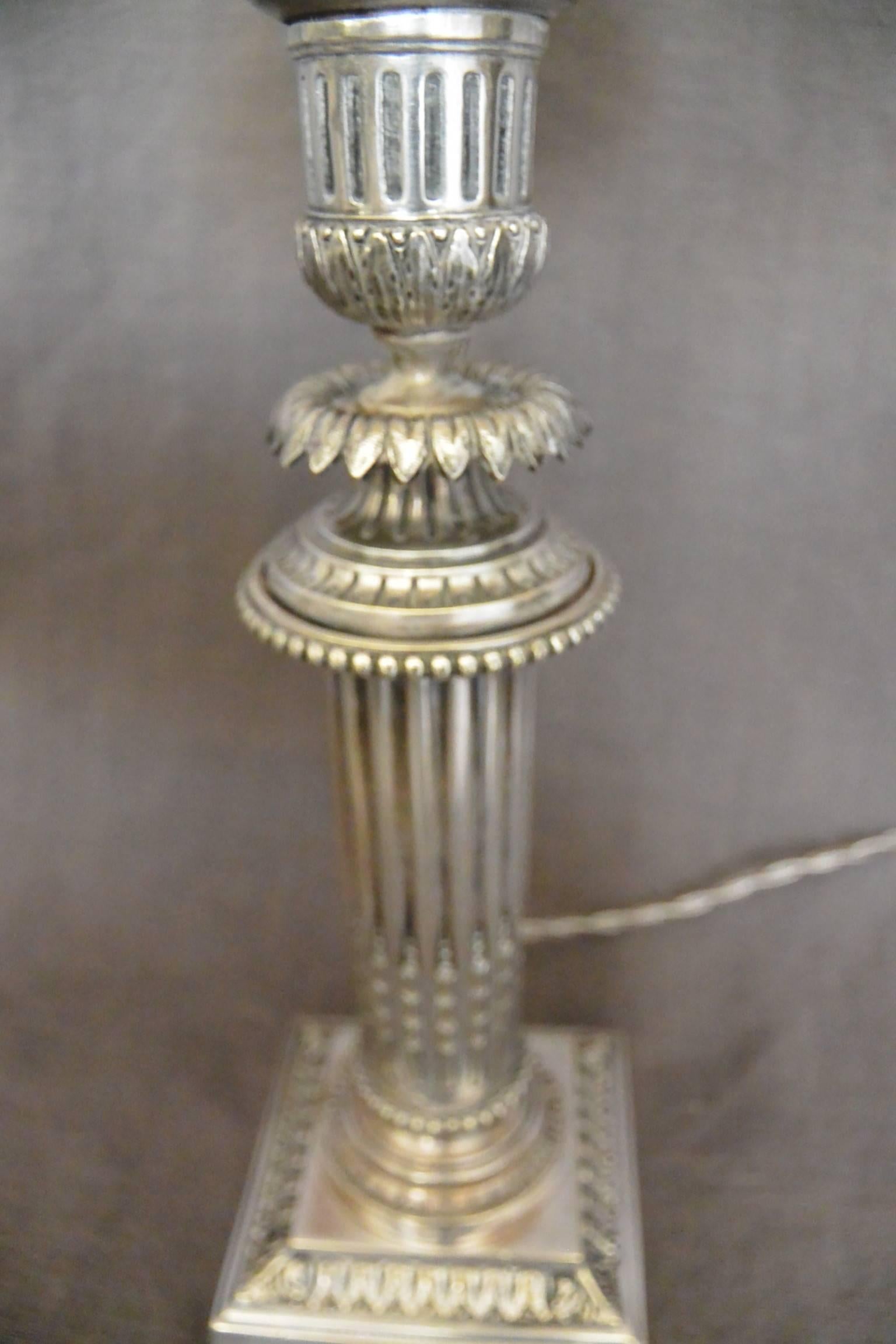 Silvered Louis XVI Style Candlestick Lamp In Good Condition For Sale In New York, NY