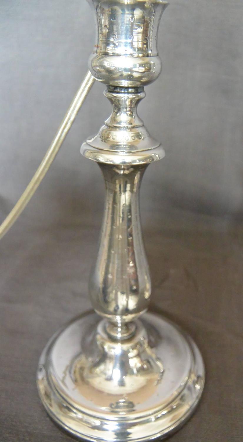 Pair of Vintage Christofle Silver Candlestick Lamps For Sale at 1stdibs