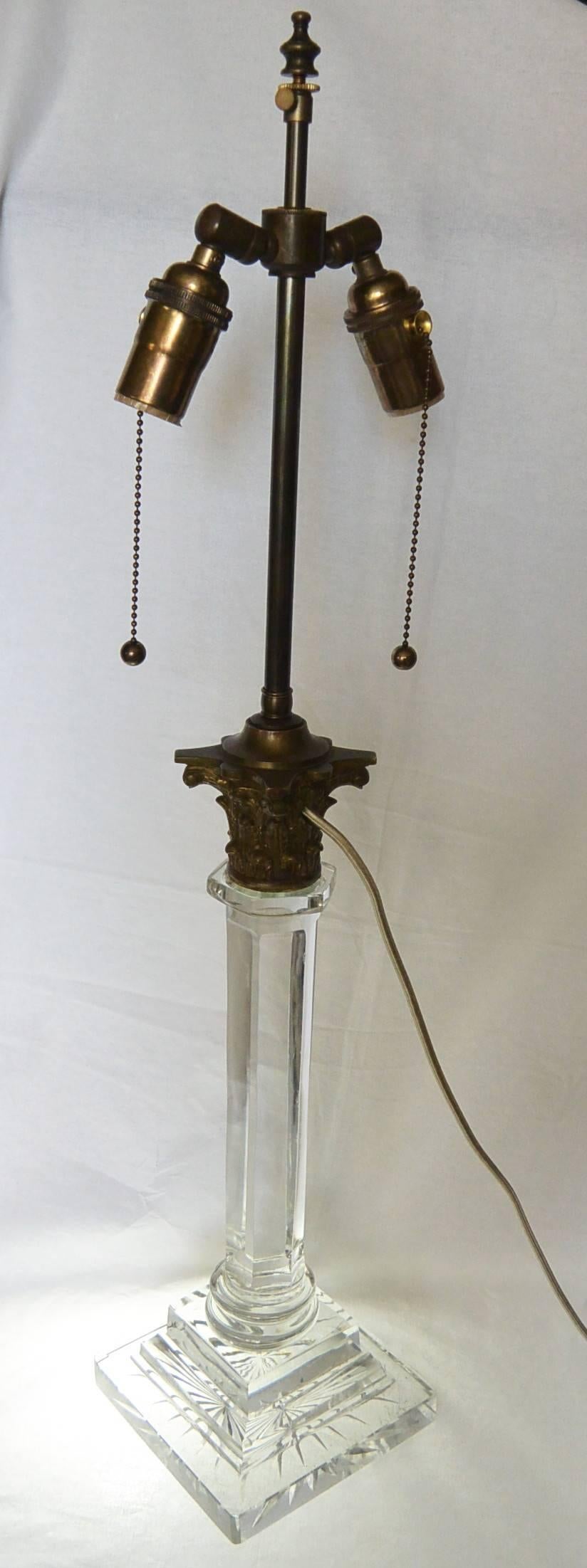 English Crystal Column Lamp In Good Condition In New York, NY