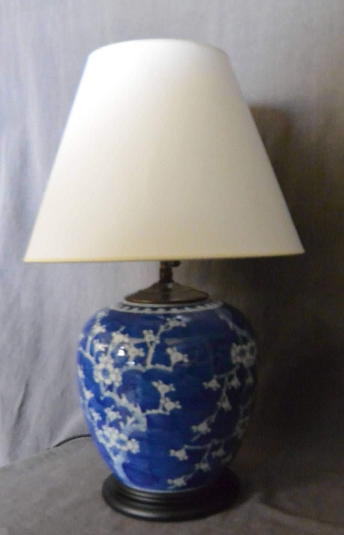 Chinese Blue and White Cherry Blossom Lamp