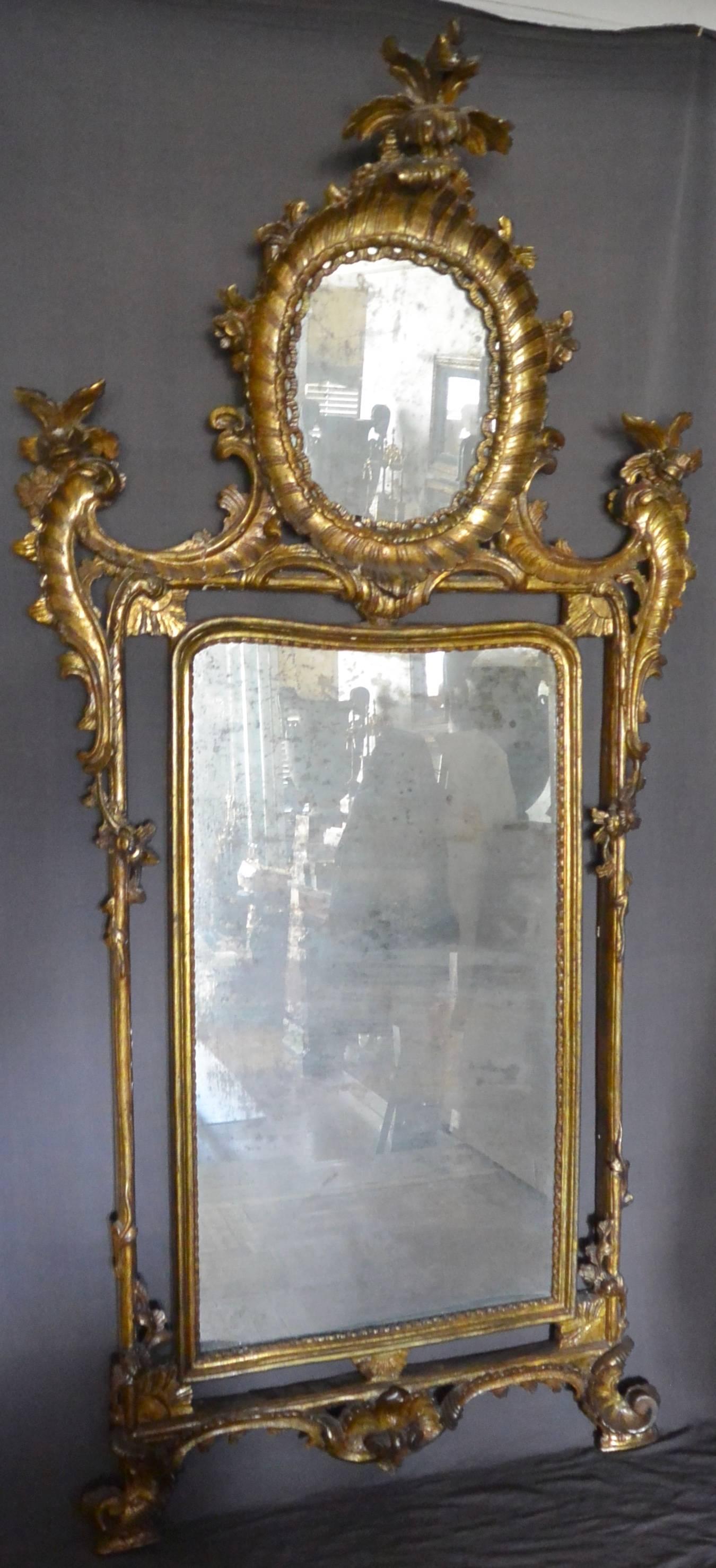 Late 18th Century Large Italian Louis XV Gilt Carved Mirror For Sale