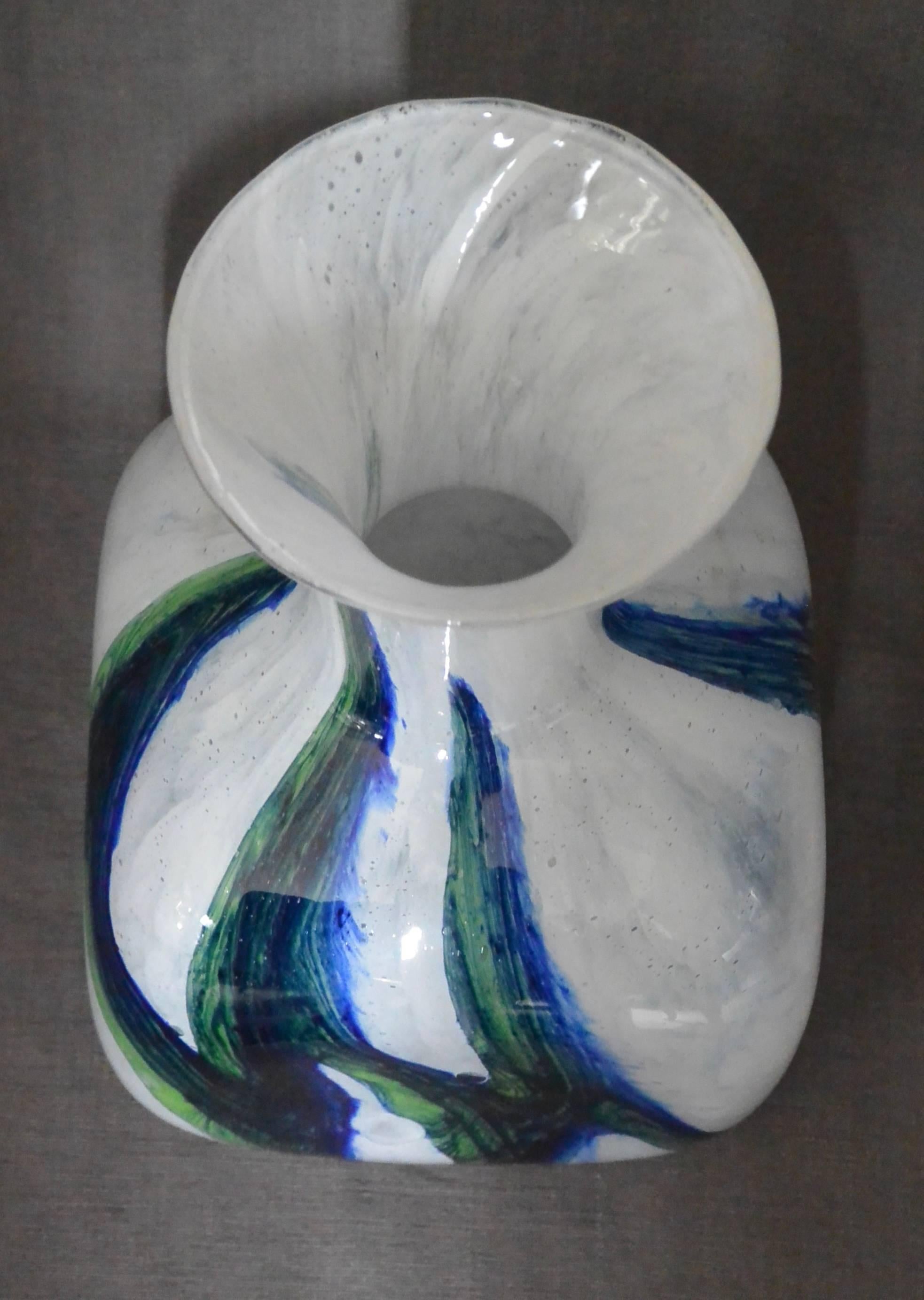 Vase aus blauem, weißem und grünem Muranoglas (Moderne der Mitte des Jahrhunderts) im Angebot