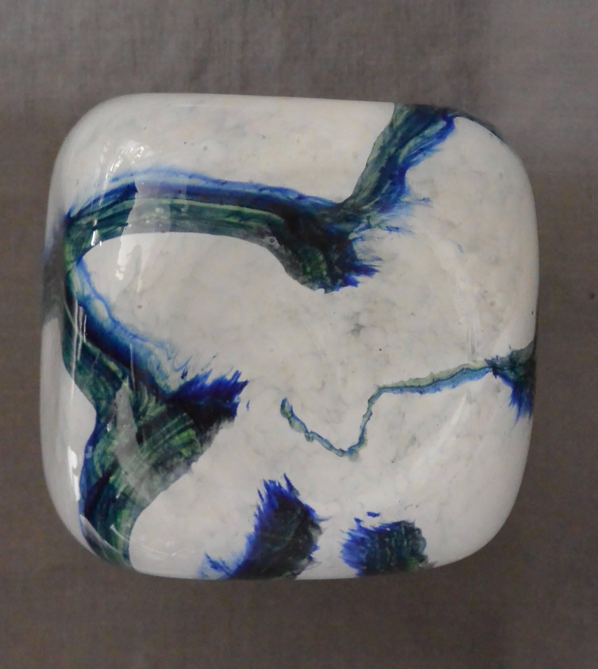 Vase aus blauem, weißem und grünem Muranoglas (Italienisch) im Angebot