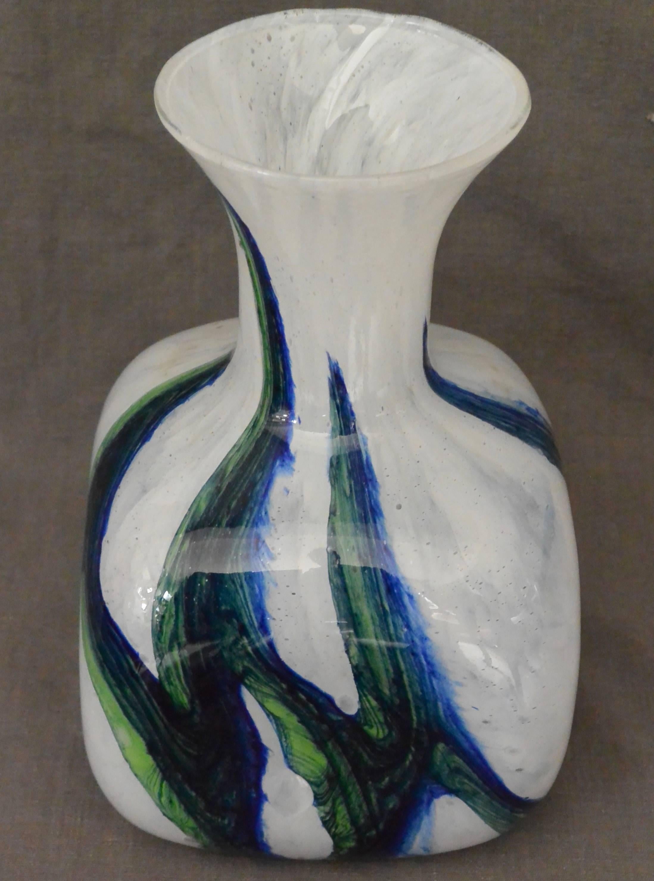 Italian Murano Blue White and Green Glass Vase For Sale