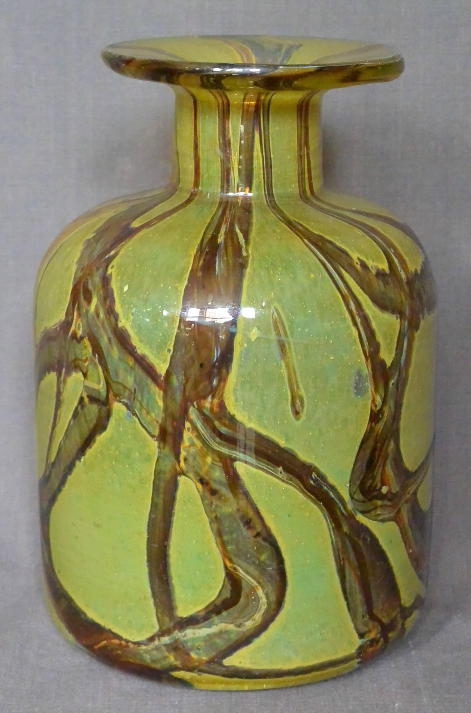 Italian Vintage Murano Chestnut and Acid Green Glass Vase