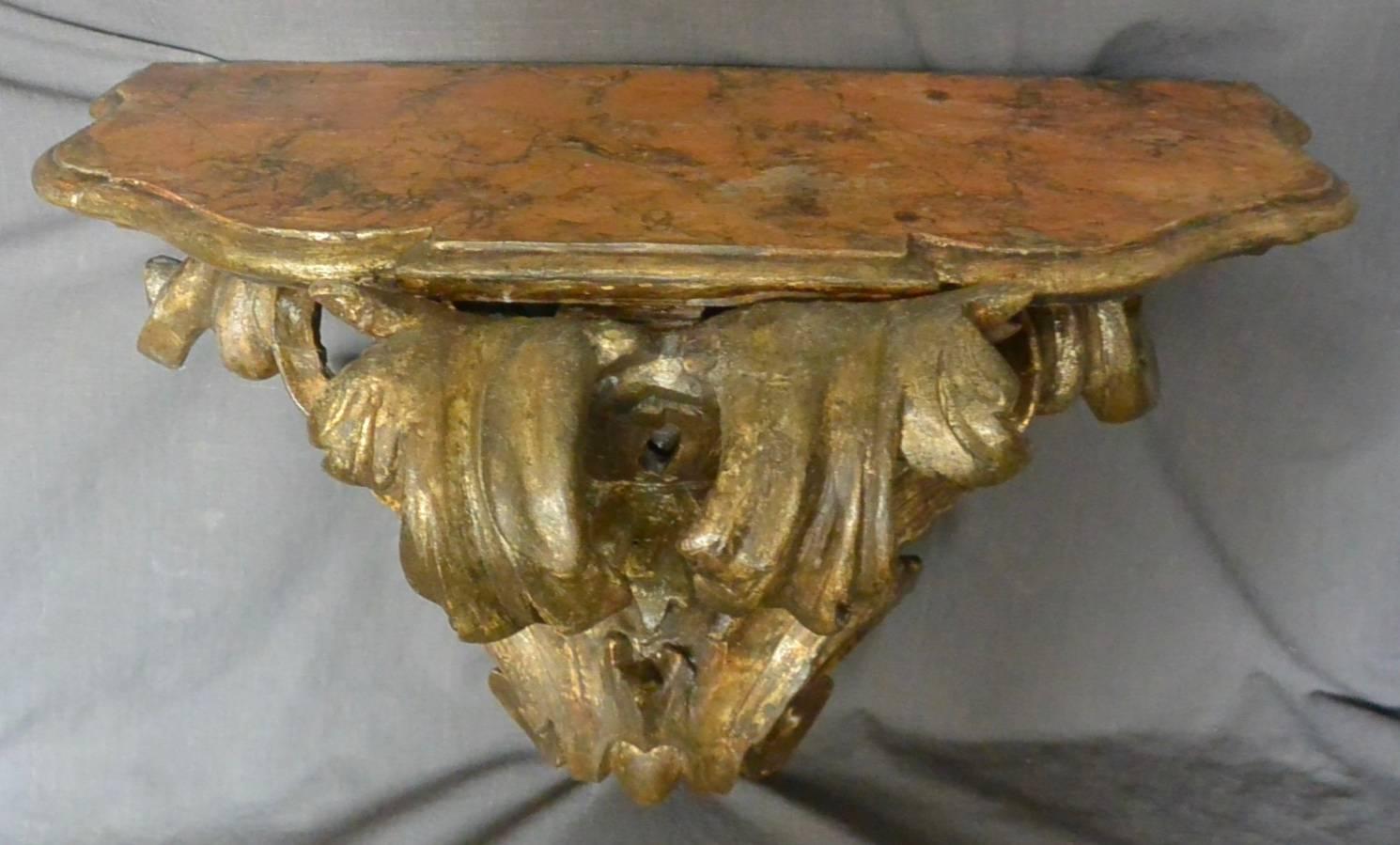 Baroque Pair Large Italian Gilt-Carved Brackets For Sale