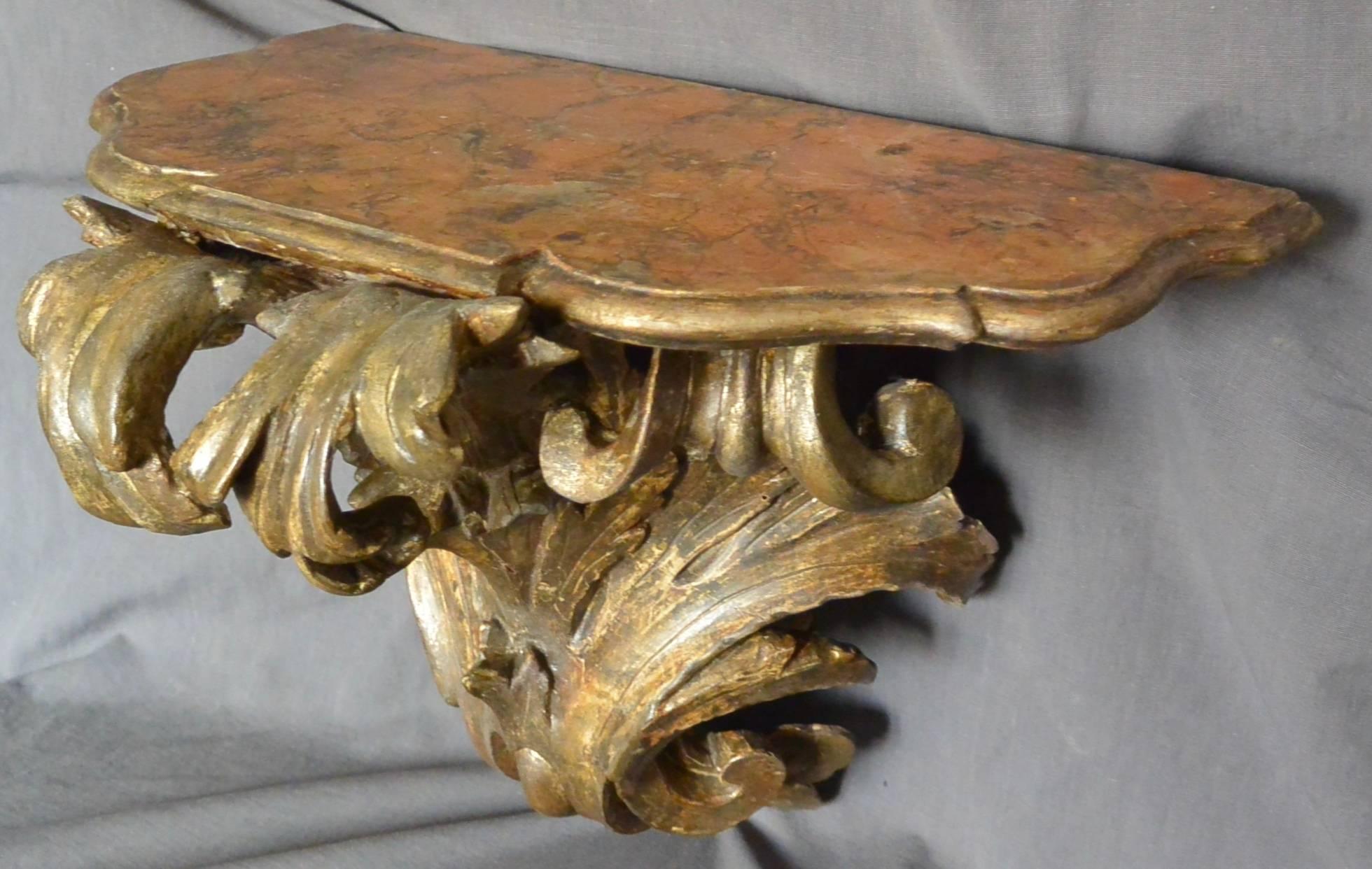Wood Pair Large Italian Gilt-Carved Brackets For Sale