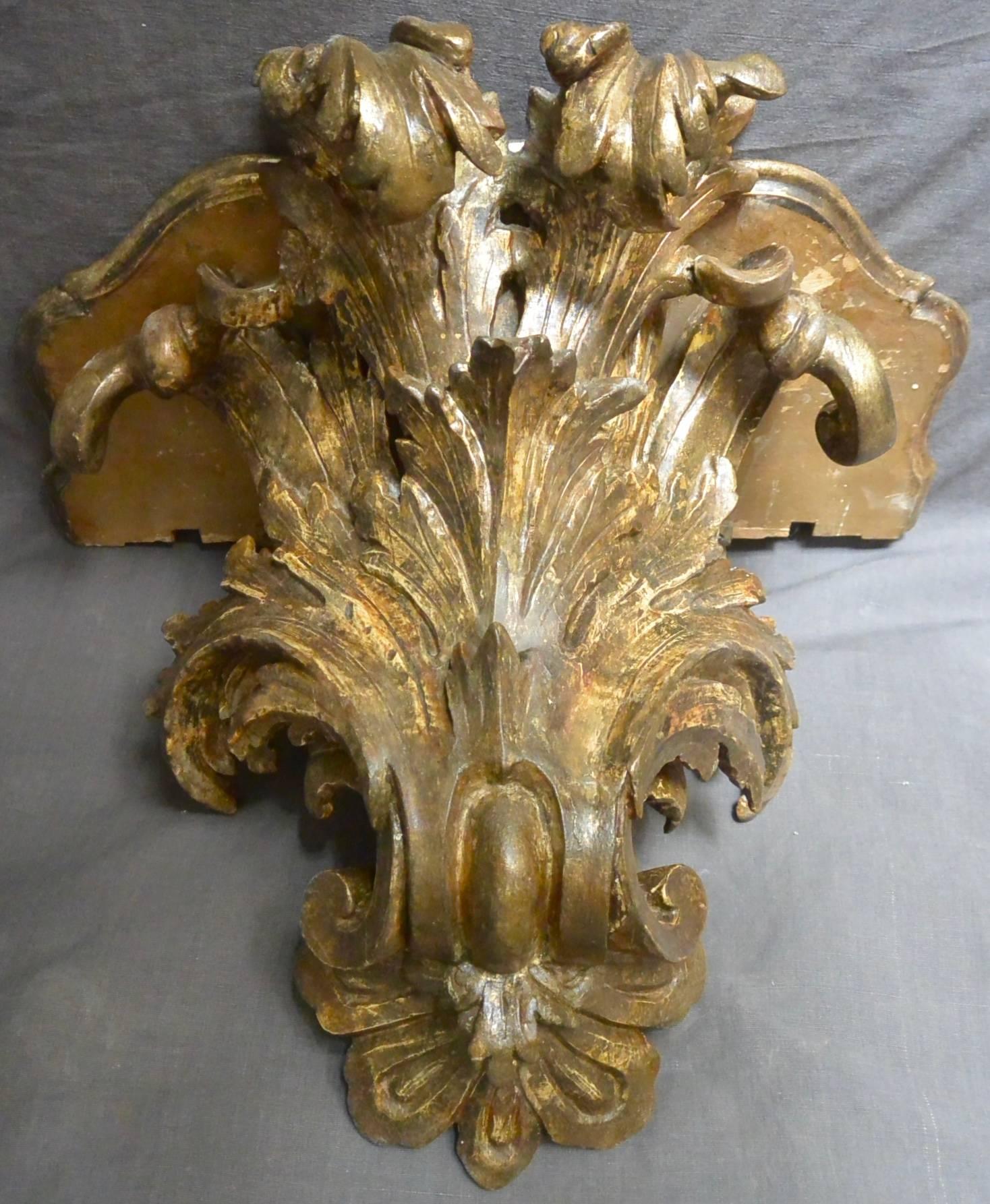 Pair Large Italian Gilt-Carved Brackets For Sale 4