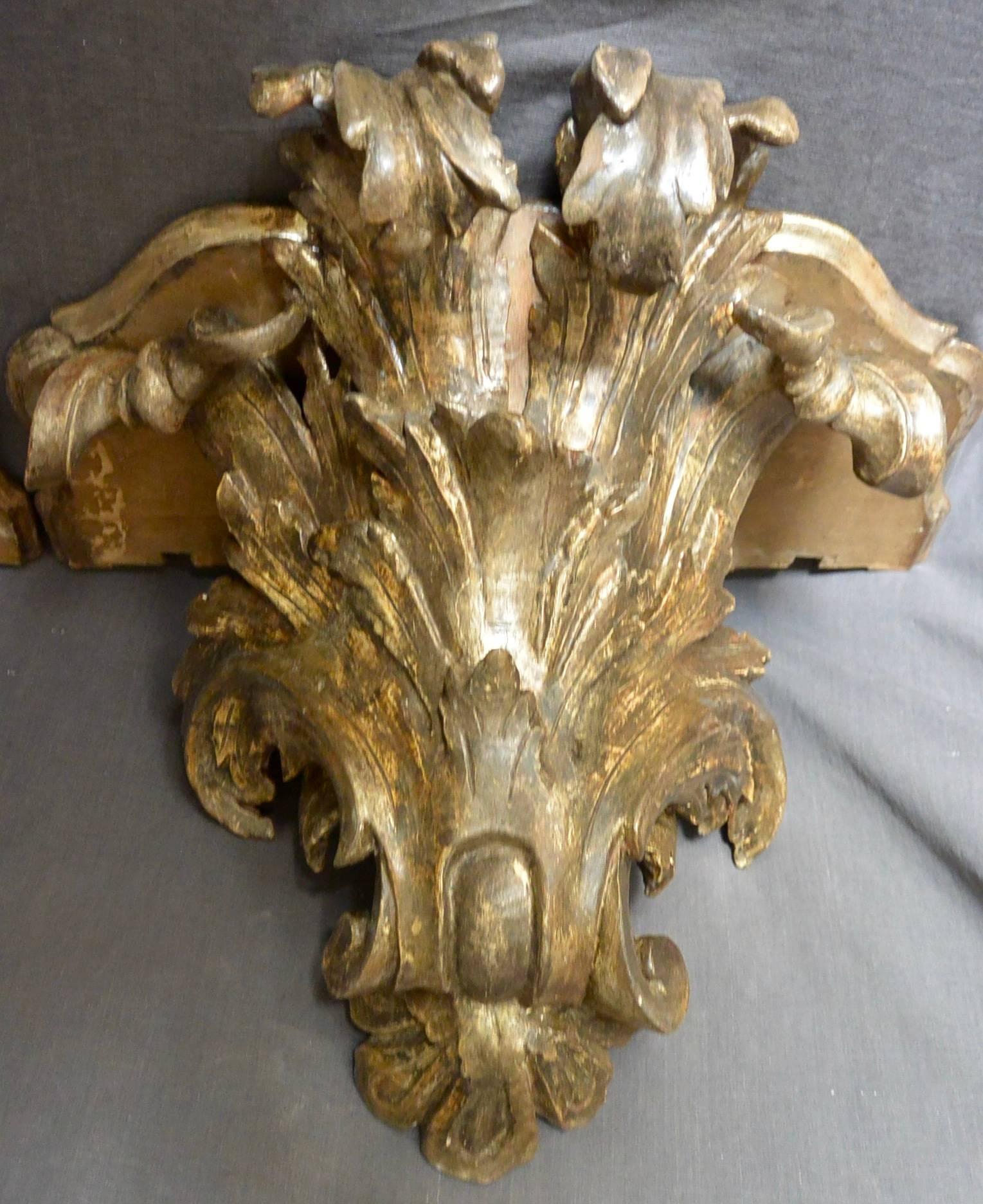 Pair Large Italian Gilt-Carved Brackets For Sale 5