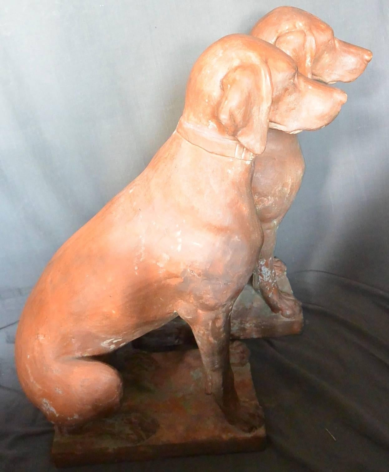 Terracotta Pair of Large Italian Hunting Dogs