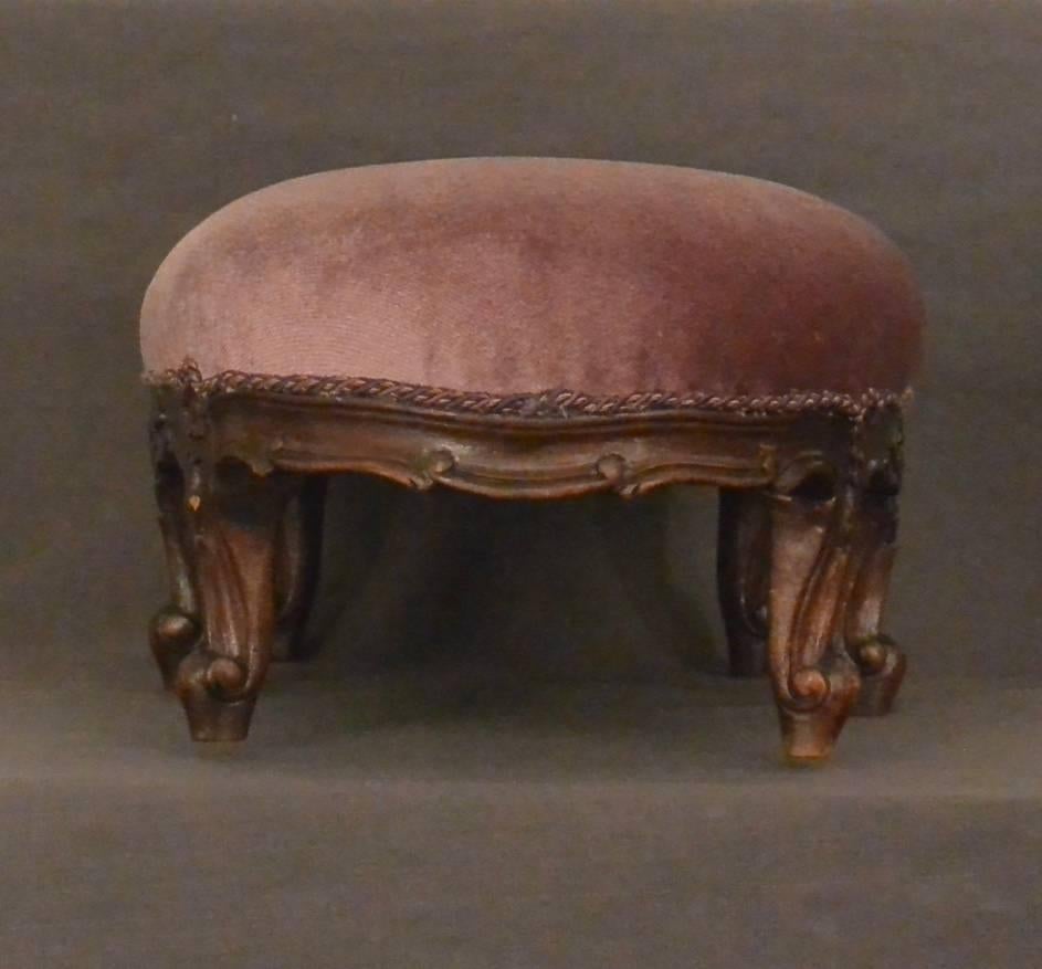 Louis XV French Silk Mohair Foot Stool