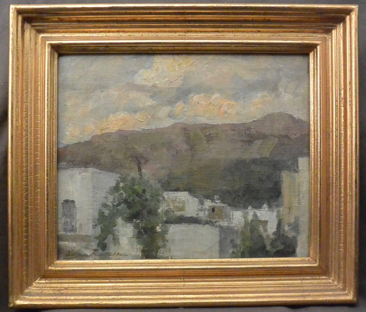 Ada Pratella (1901-1929) Maisons à Capri, huile sur toile dans un cadre doré, signée en bas à gauche. Italie, vers 1920
Dimensions : 17