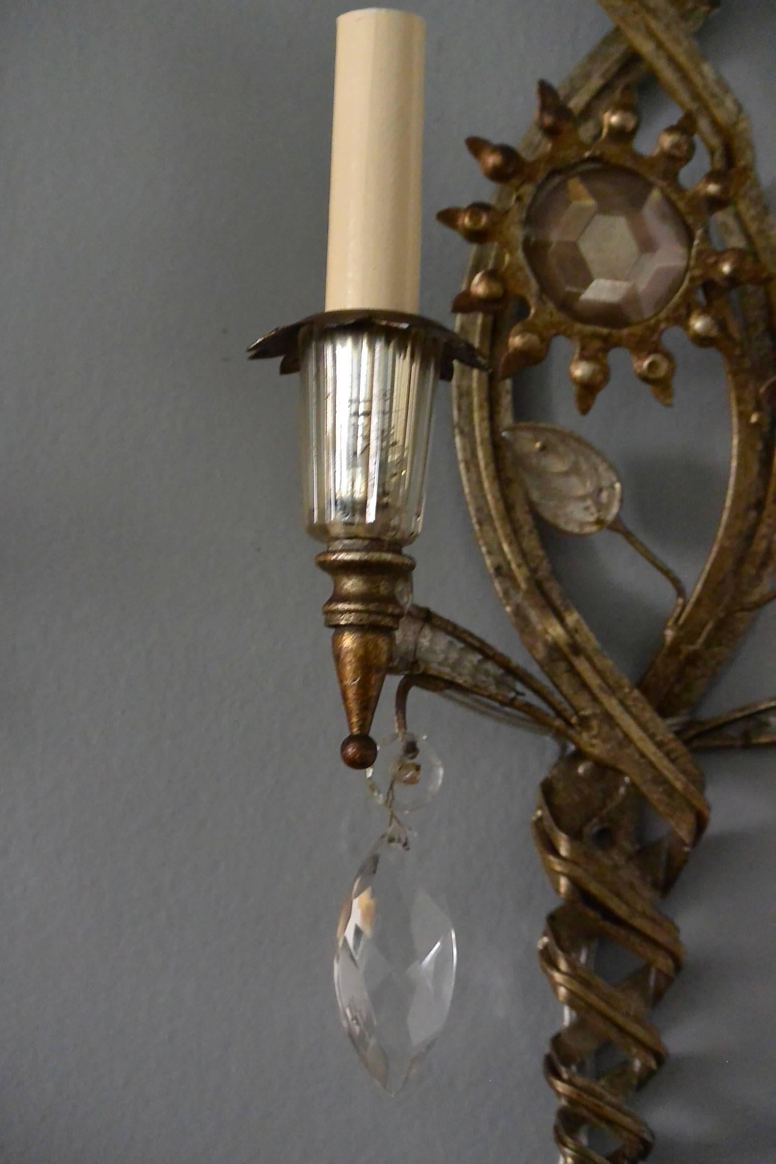 Mid-20th Century Set of Three Vintage Italian Mirrored Glass Sconces For Sale
