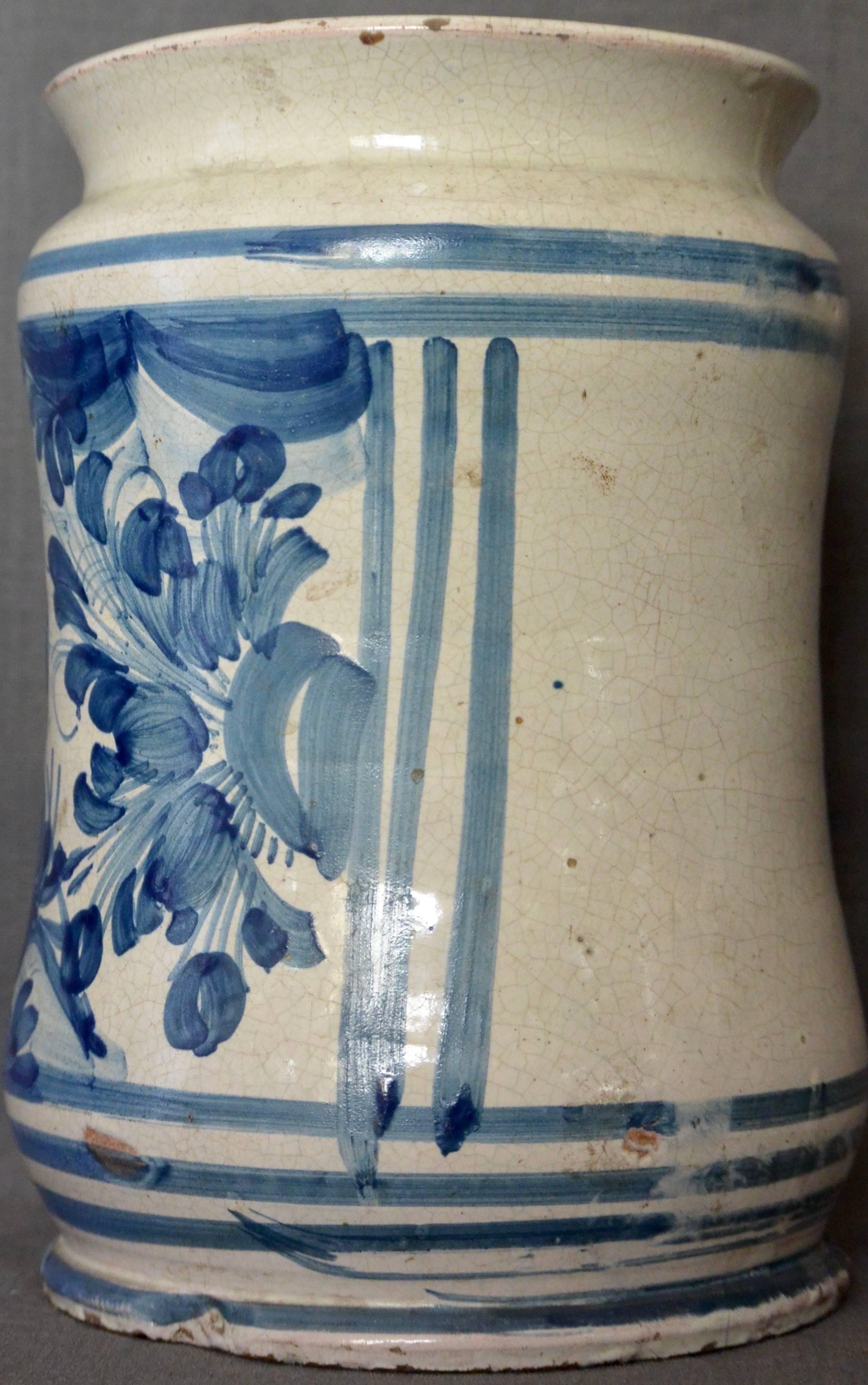 Italian Blue and White Albarello Bird Vase