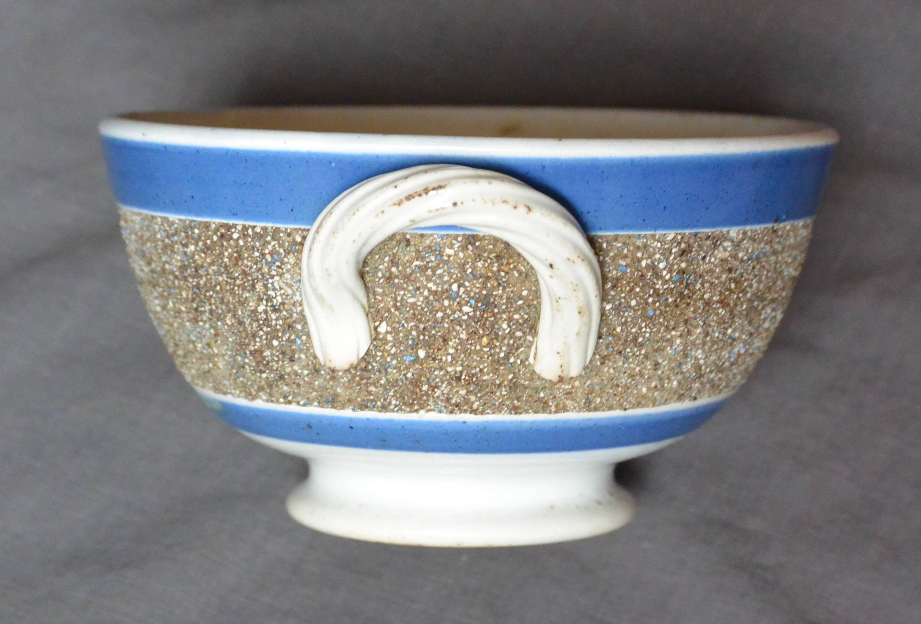 Antique blue and white pearlware footed bowl with pebbled 
