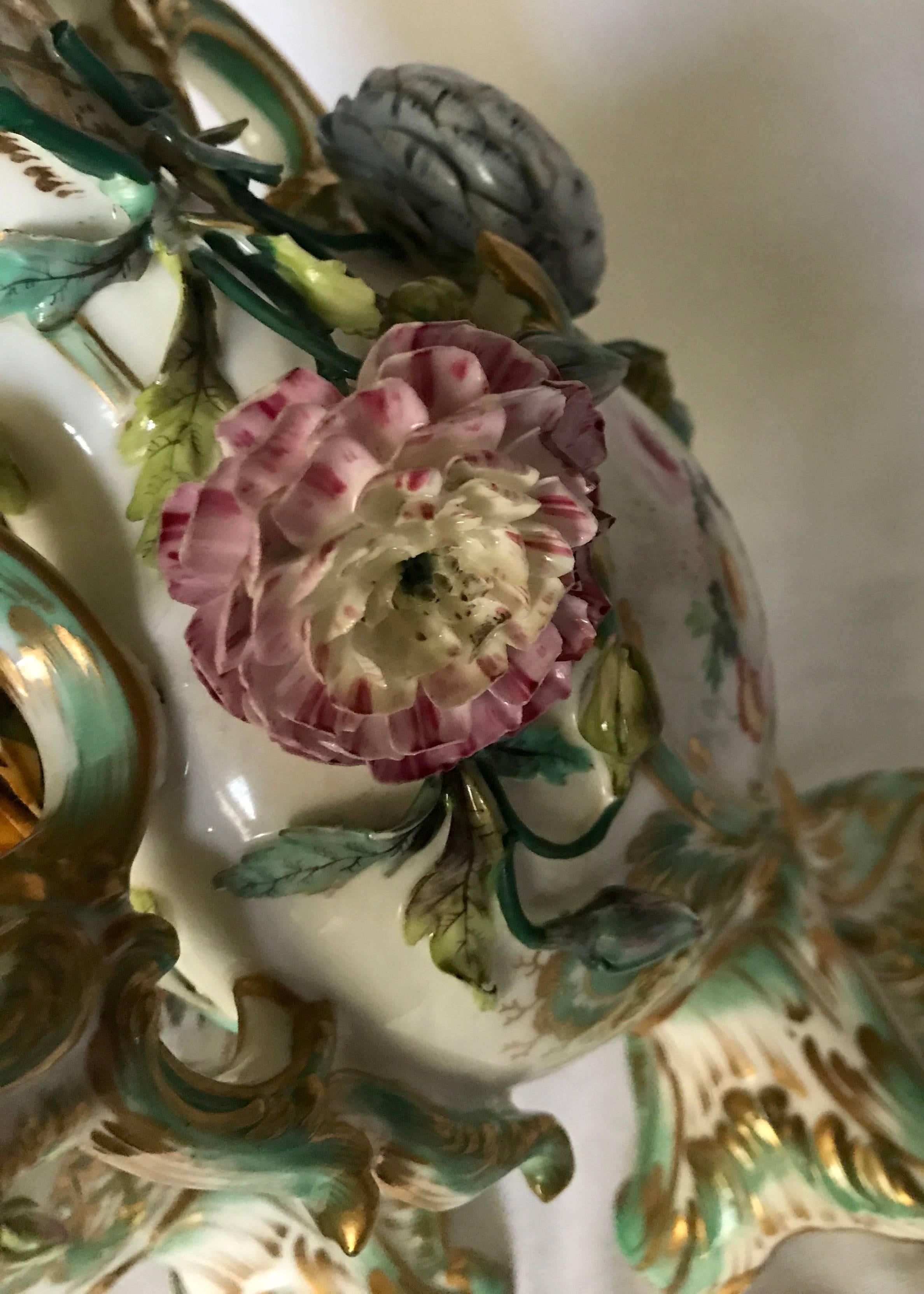 Pair Green and Gilt Painted Rockingham Vases 1