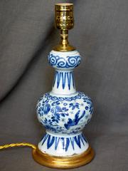Dutch Delft Blue and White Vase Lamp on Water-Gilt Base