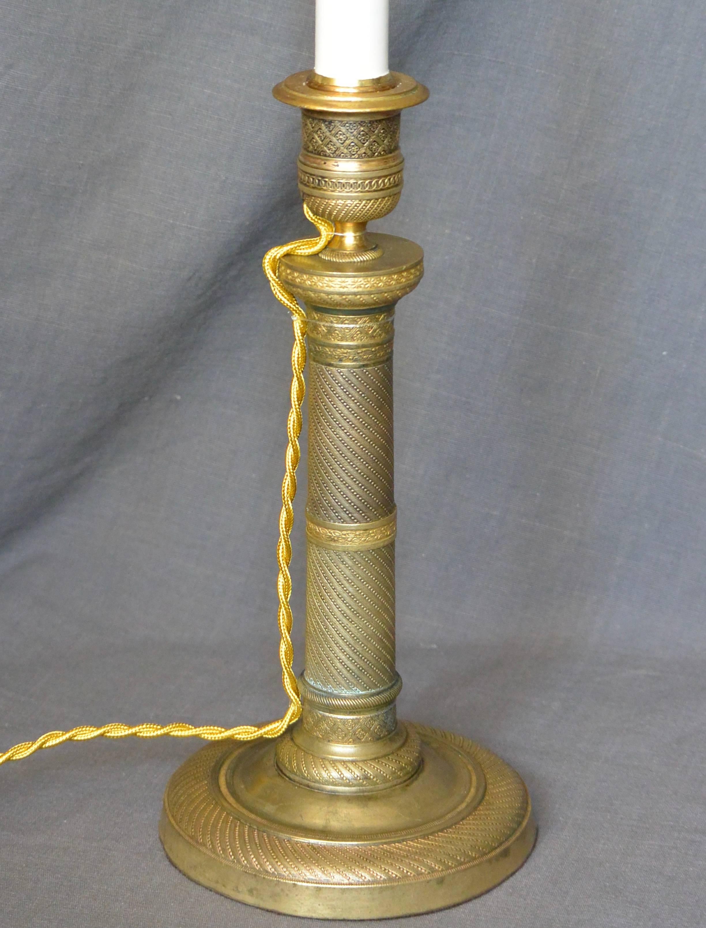 Charles X Gilt Metal Candlestick Lamp 1