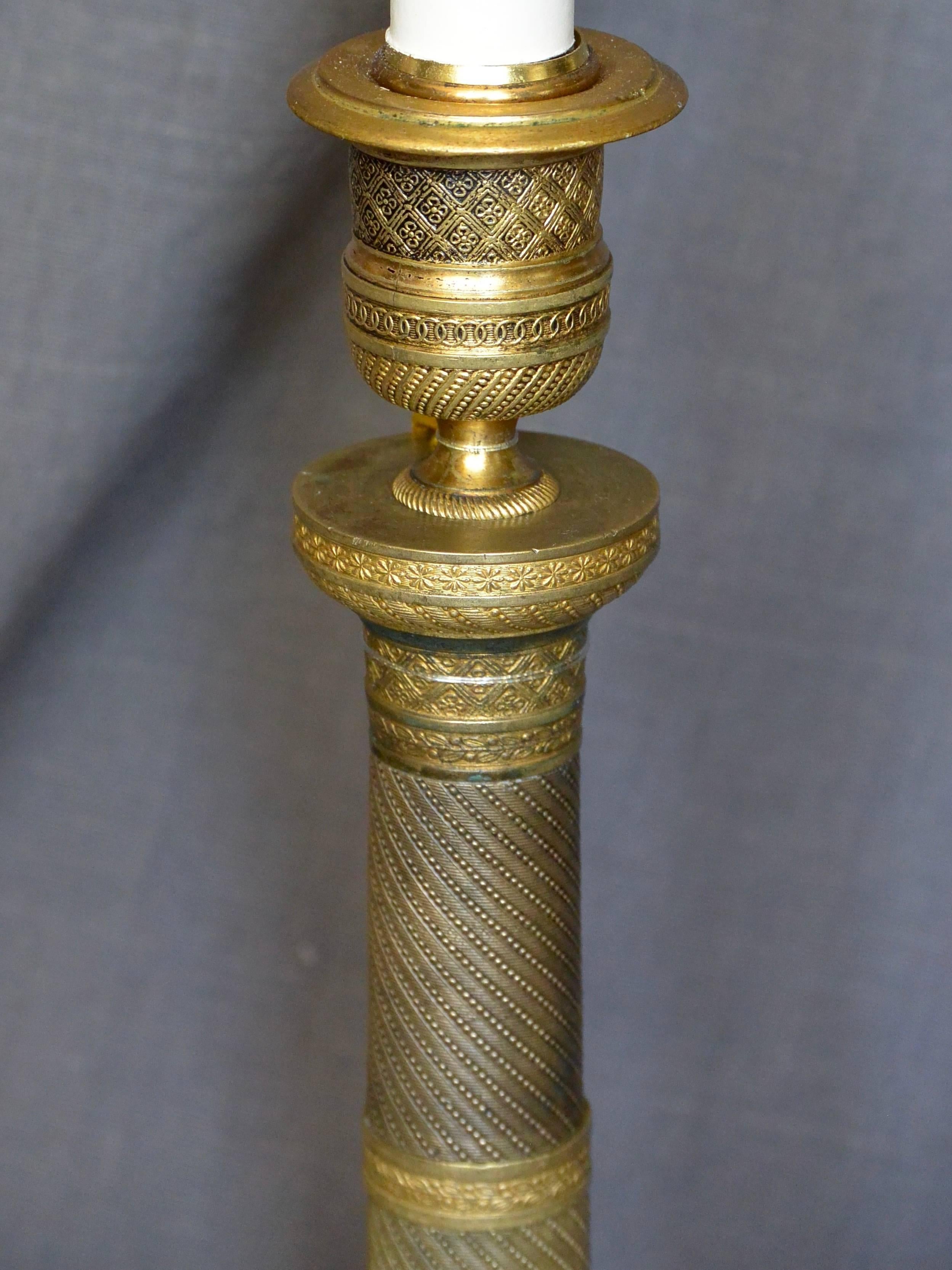 Early 19th Century Charles X Gilt Metal Candlestick Lamp