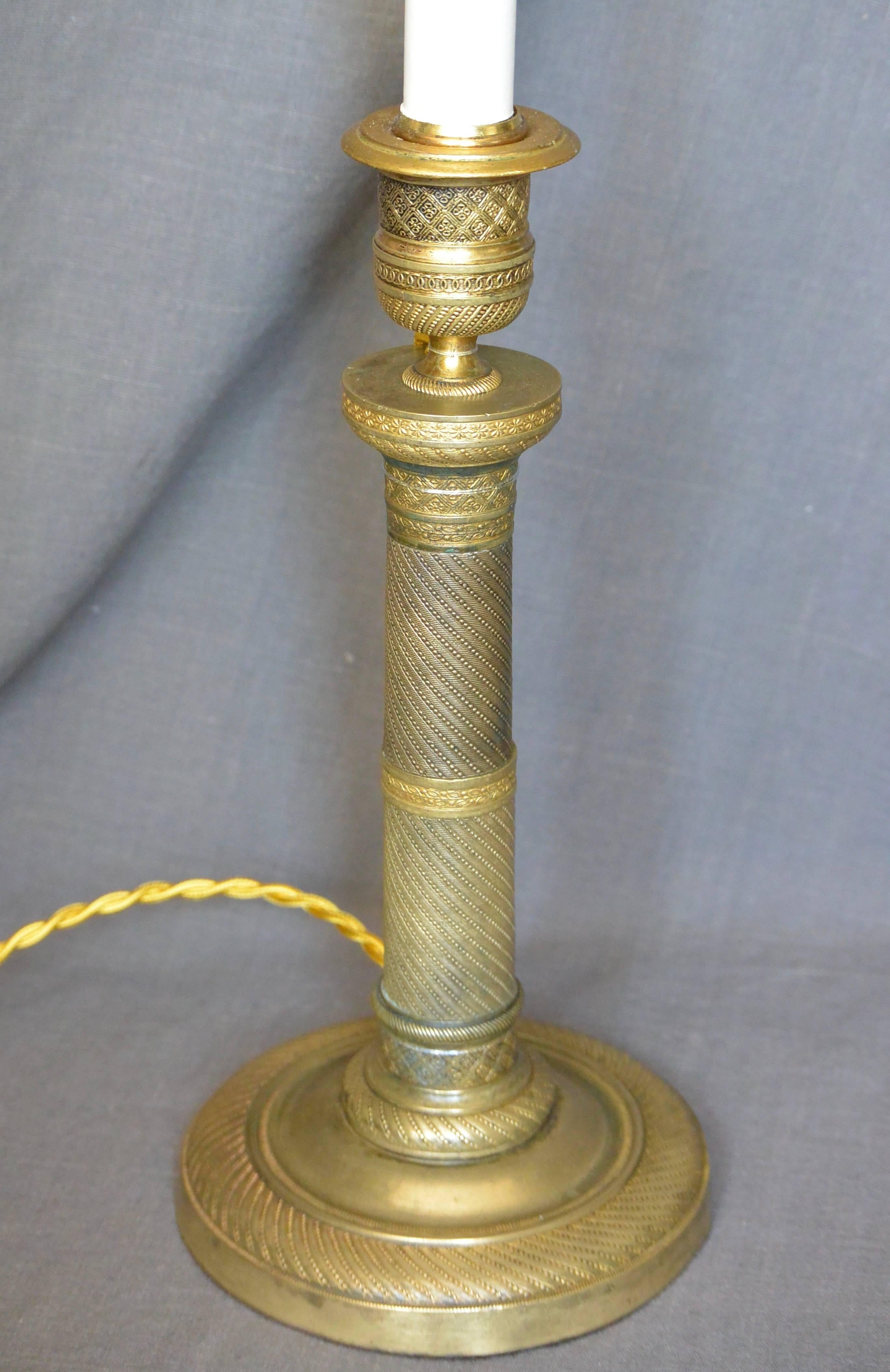 Charles X Gilt Metal Candlestick Lamp 2
